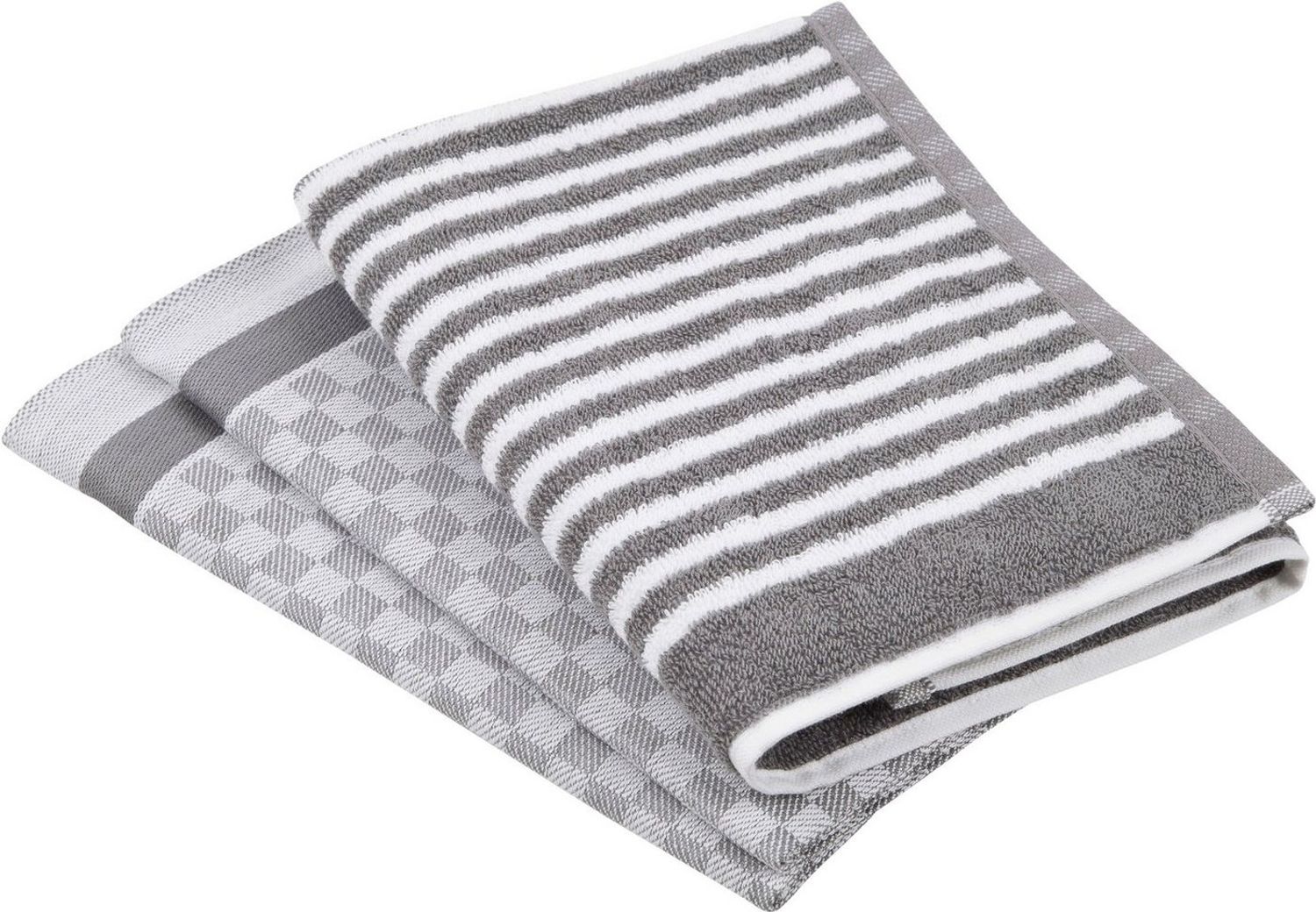 ROSS Geschirrtuch Exclusiv, (Set, 3-tlg), 1x Küchen-Frottiertuch (Streifen) und 2 Geschirrtücher (Karodesign) Bild 1