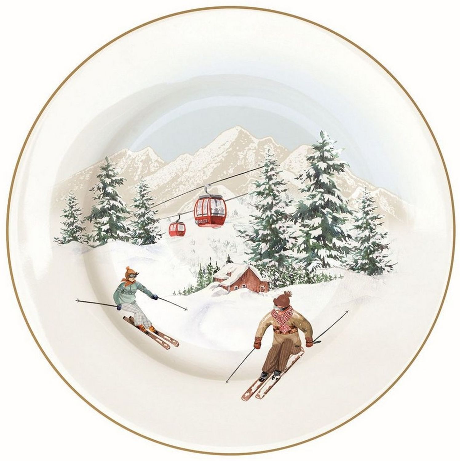 EasyLife Kuchenteller Chalet, Handwäsche empfohlen, Weiß, Motiv: Wintersport, Skifahren, Schnee Bild 1