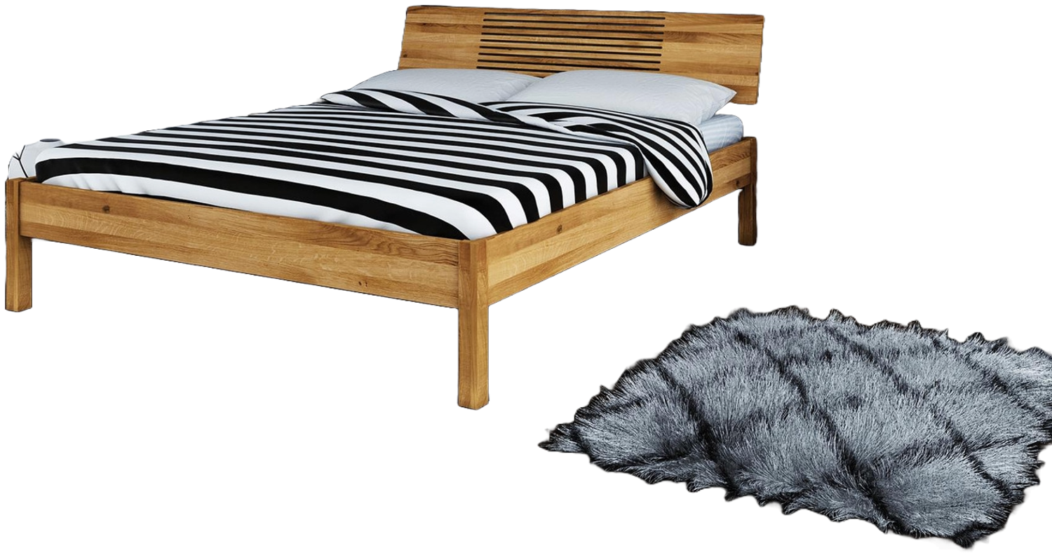 Bett Bento 6 Sonderlänge 200x190 Wildeiche massiv Holzkopfteil und Holzbeine Bild 1