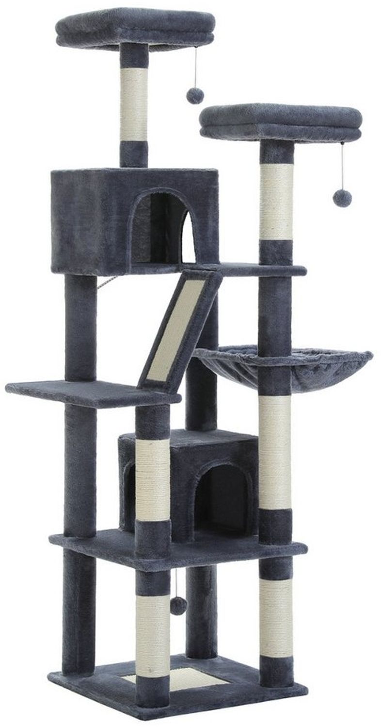 PAWZ Road Kratzbaum Kratzbaum, Großer Spielturm,6 Kratzstämme,2 Kratzbrettern, 180cm, grau, dunkelgrau, beige,rosa Bild 1
