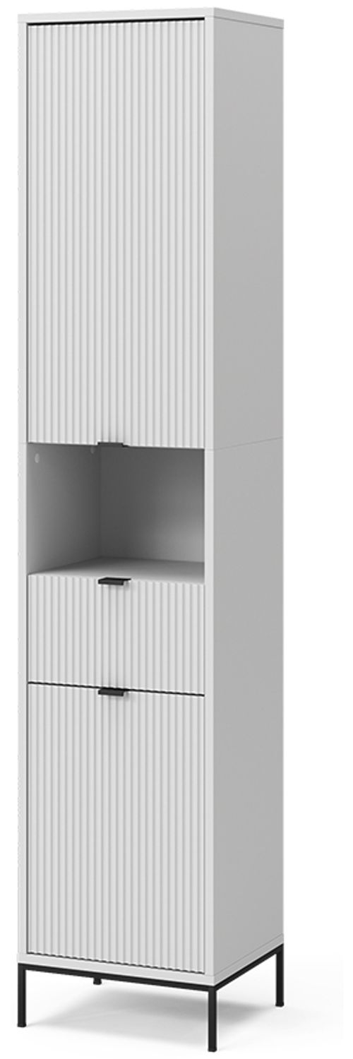 Badschrank Eliza Weiß 40 x 190 cm mit Türen, und Schublade Vicco Bild 1