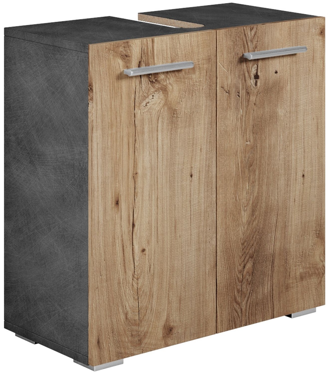 Badplaats Waschbeckenunterschrank Jupiter 60x30 cm Dunkel Grau mit Kastanien Eiche - Stehender Badezimmerschrank mit 2 Türen und Montagematerial Bild 1
