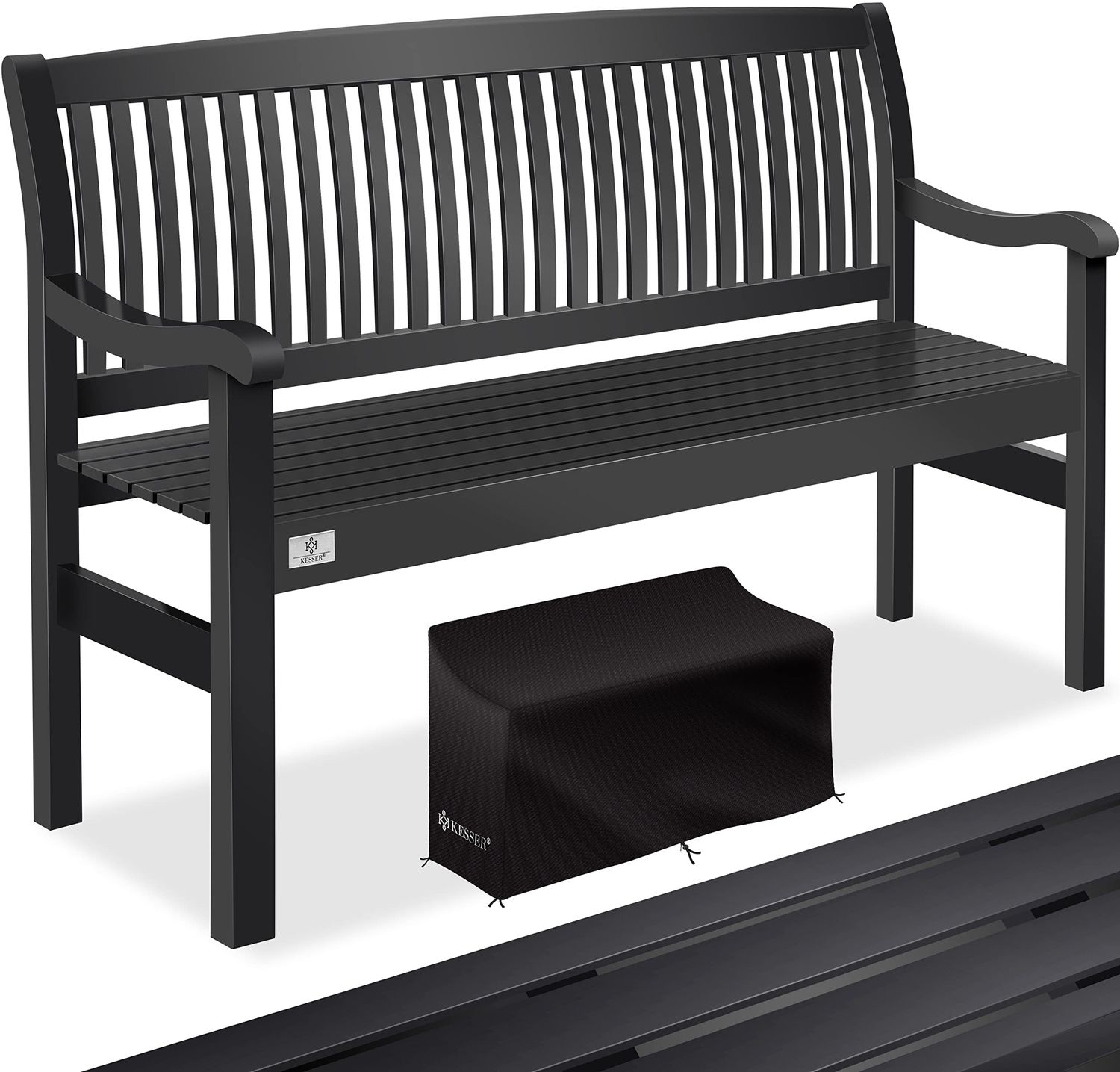 KESSER® Gartenbank Holz Holzbank wetterfest | Für 3 bis 4 Personen | Parkbank aus Massivholz | Sitzbank 320 kg belastbar | Balkonbank Bank für Balkon Terrasse & Garten inkl. Cover Anthrazit, 150 cm Bild 1