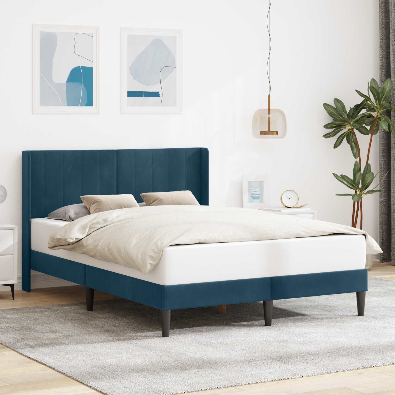 vidaXL Bettrahmen mit Kopfteil Blau 140 x 190 cm Samt 42027508 Bild 1