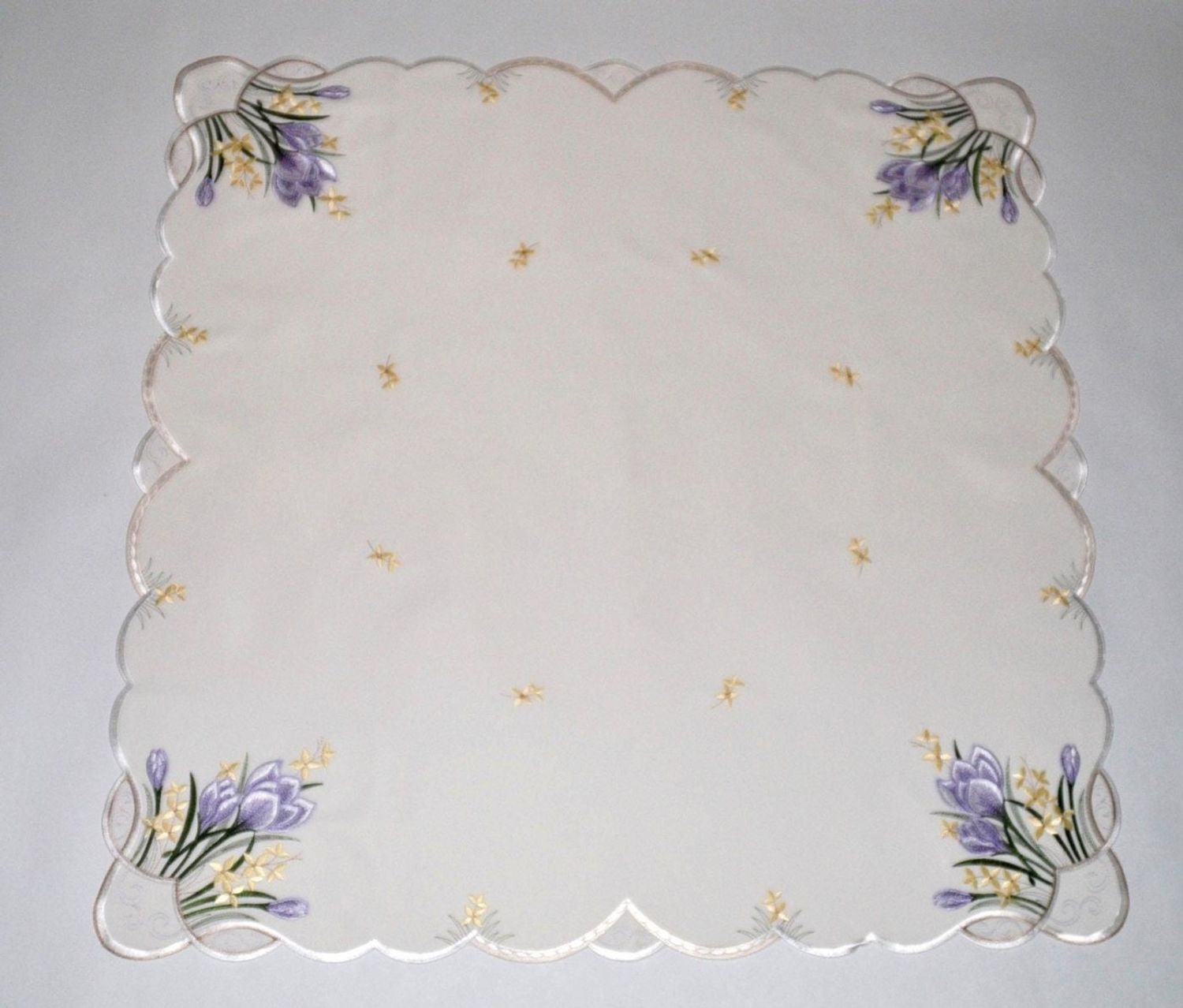 Stickereien Plauen Mitteldecke Tischdecke Krokusblüte, Plauener Spitze, Made in Germany Bild 1