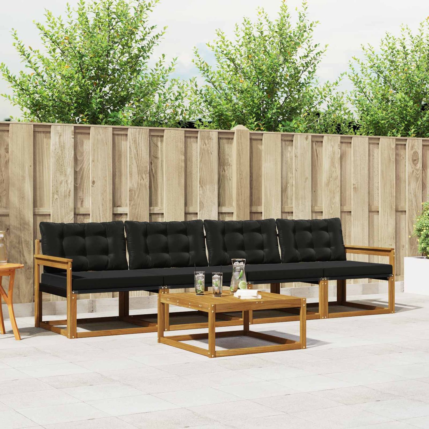 vidaXL Outdoor-Sofagarnitur mit Kissen 5 pcs Natürlich und Schwarz 3369163 Bild 1
