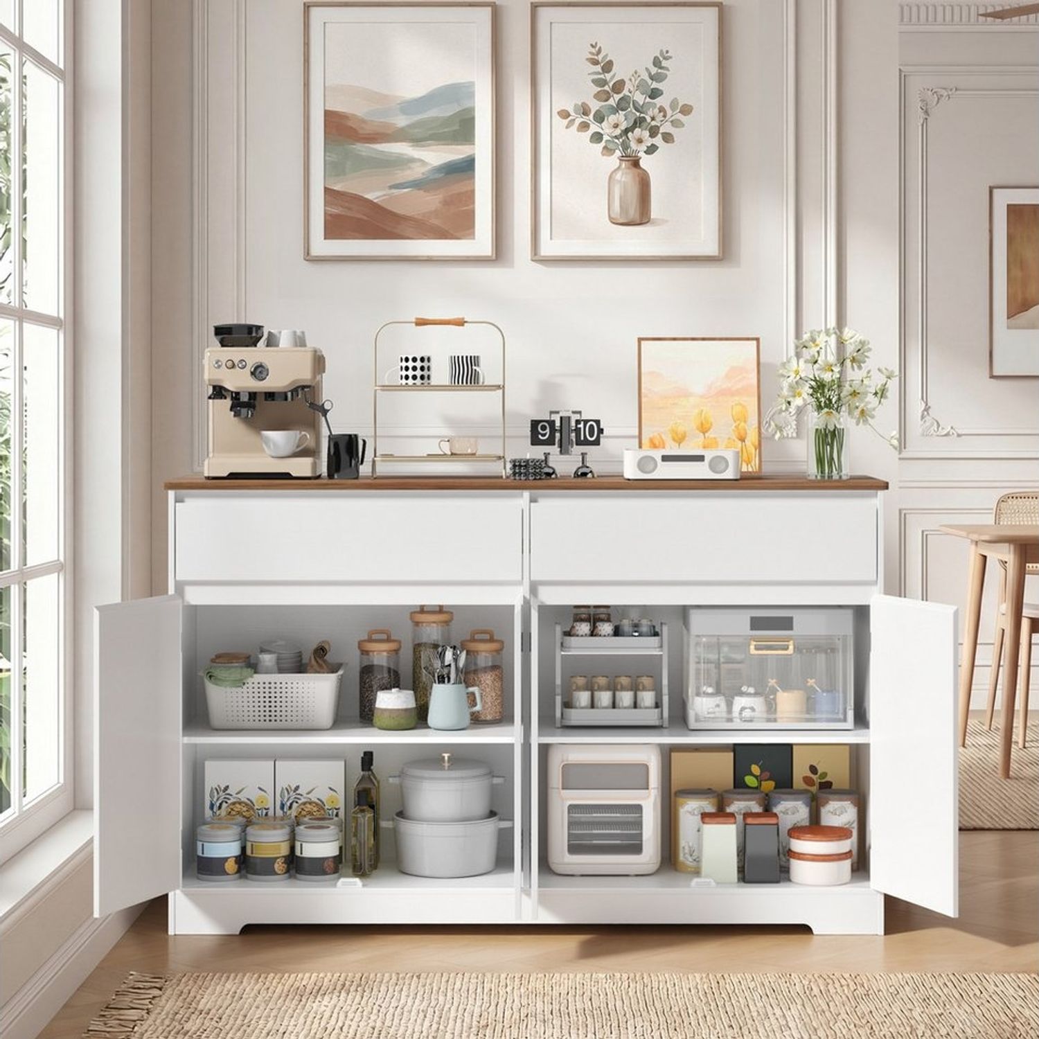 Bealife Sideboard Mit zwei Schubladen und vier Türen, Weiß Bild 1