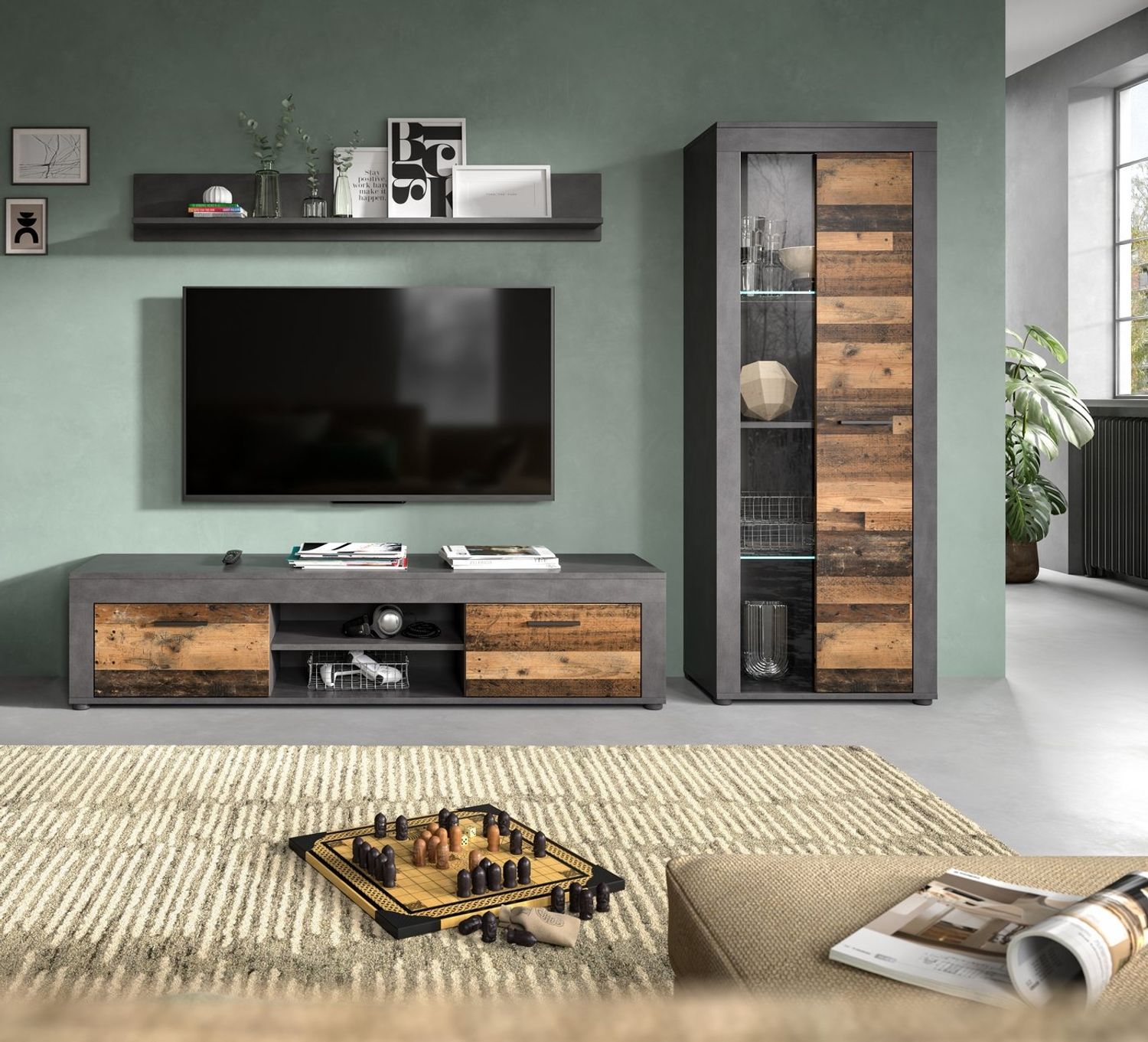 OTTO home Wohnwand AOSTA, Breite 235cm, 3-teilige Wohn-Kombination, (3-St, bestehend aus: Lowboard, Wandboard, Vitrine), Wohnwand, Kombination, Anbauwand, Möbel Set, Schrankwand, Möbel Kombi Bild 1
