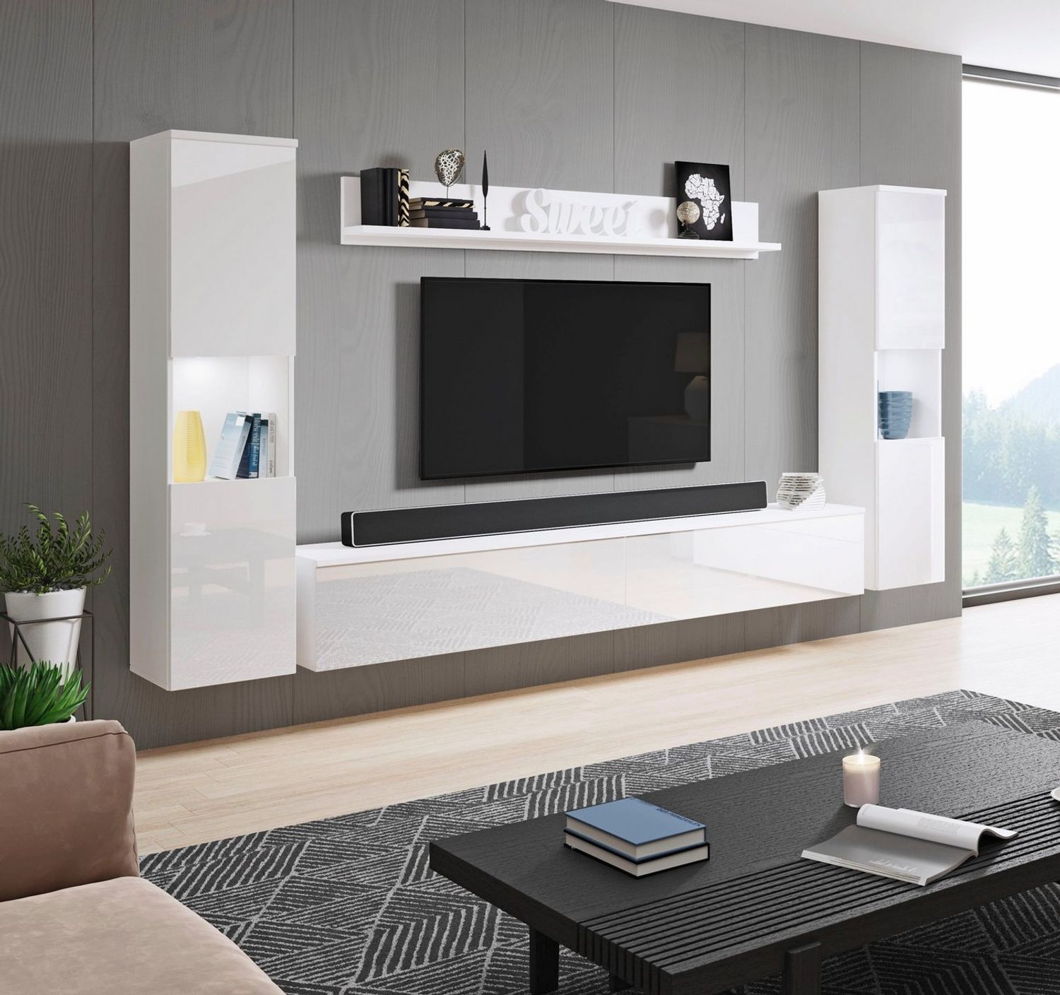 INOSIGN Wohnwand PARIS, (Komplett-Set, 4-St), TV-Wand 260cm breite, grifflose Design, stehend und hängend montierbar Bild 1