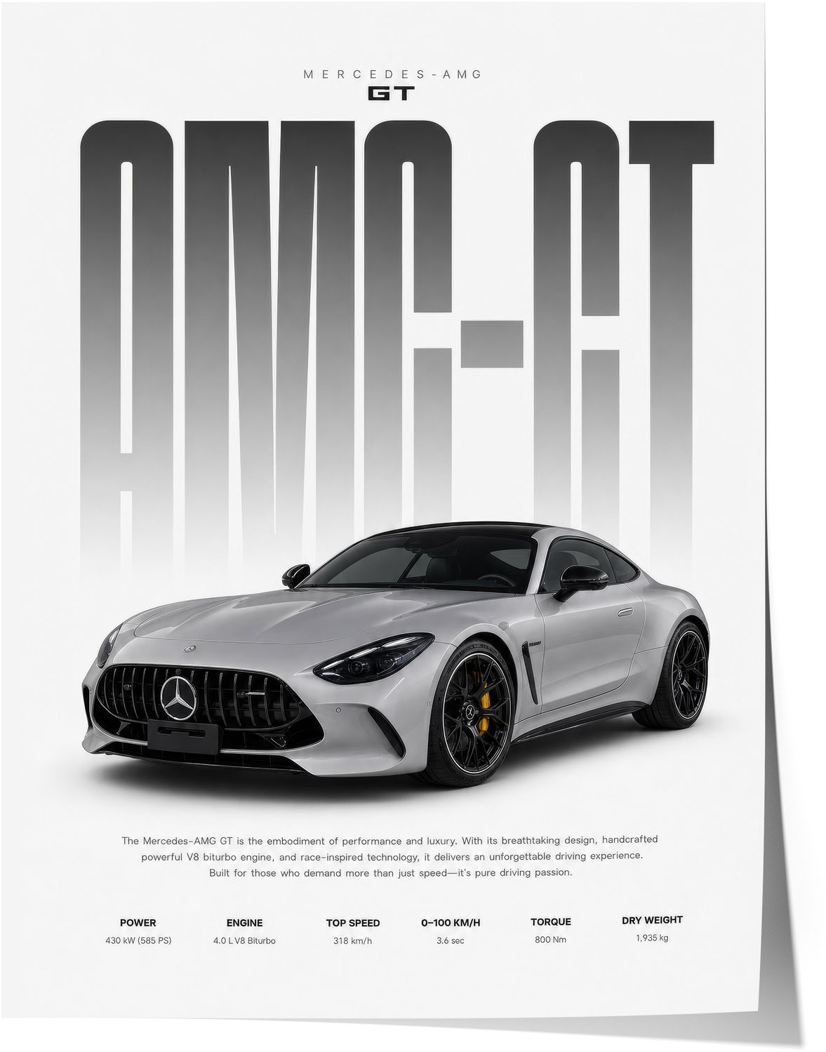 Grauer Sportwagen Poster · Geschenkidee · Luxus Coupé Wandbild · Deko Print ohne Rahmen - 10x15cm Bild 1