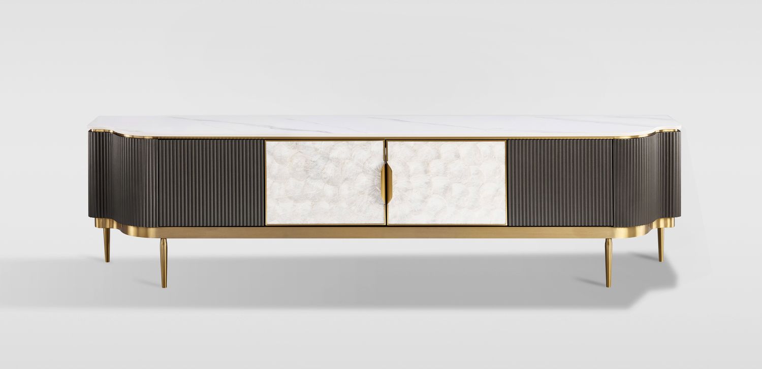 Livin Hill Stilig ST905B Kommode, MDF, natürliche Muschel, Edelstahl, Platte: synthetischer Marmor, 52 x 40 x 200 cm Bild 1