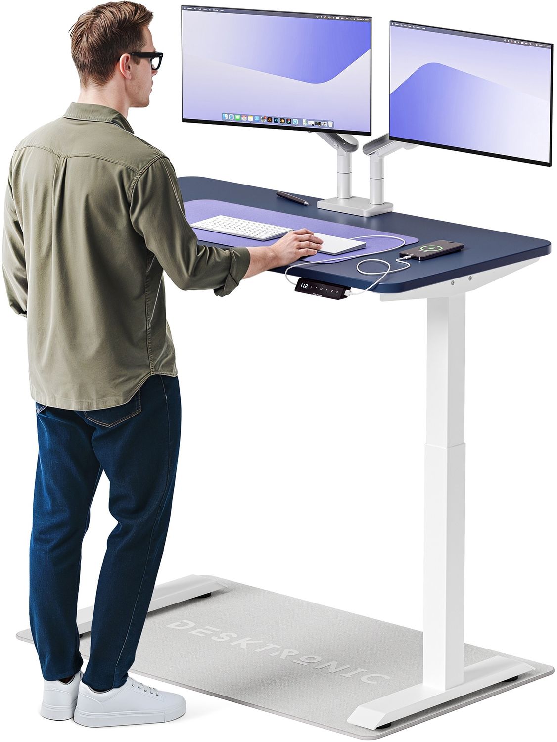 Desktronic HomeOne Elektrisch höhenverstellbarer Schreibtisch 120x60cm Weiß/Blau mit Memory-Funktion, Anti-Kollisions Technologie, USB-A und USB-C-Ladeanschlüssen Bild 1