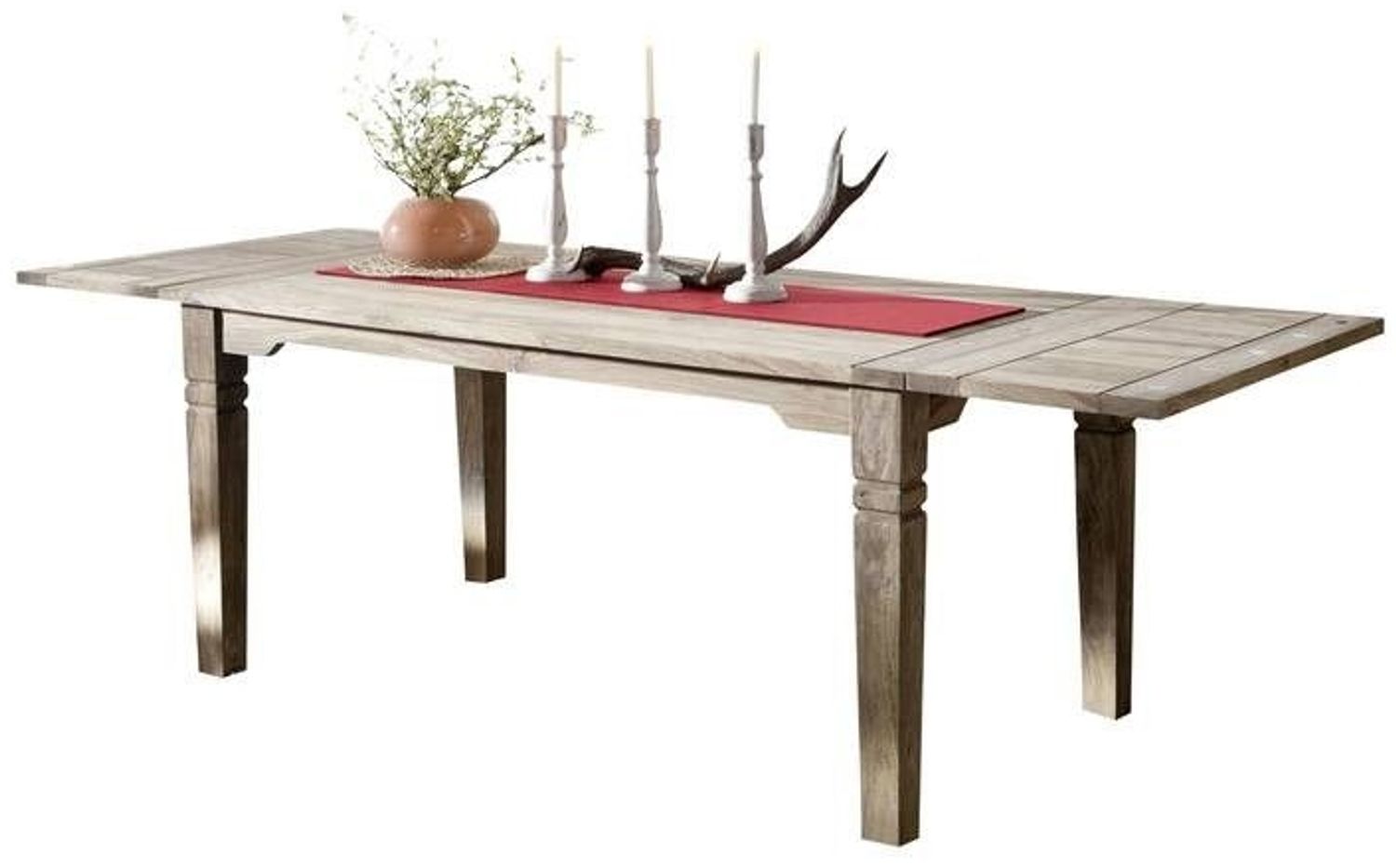 Esstisch mit Ansteckplatten Sheesham 160-200/240x90x76 grau geölt LEEDS #53 Bild 1