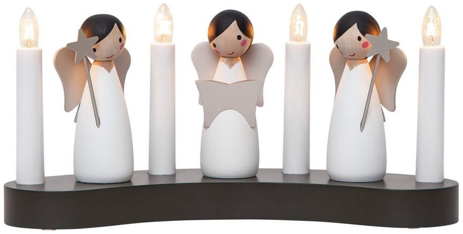 EGLO Lichterbogen Weihnachten mit 4 Glühbirnen, Fensterleuchter mit beleuchteten Weihnachtsfiguren aus Holz, Engel Schwibbogen mit Kabel, E10, warmweiß Bild 1