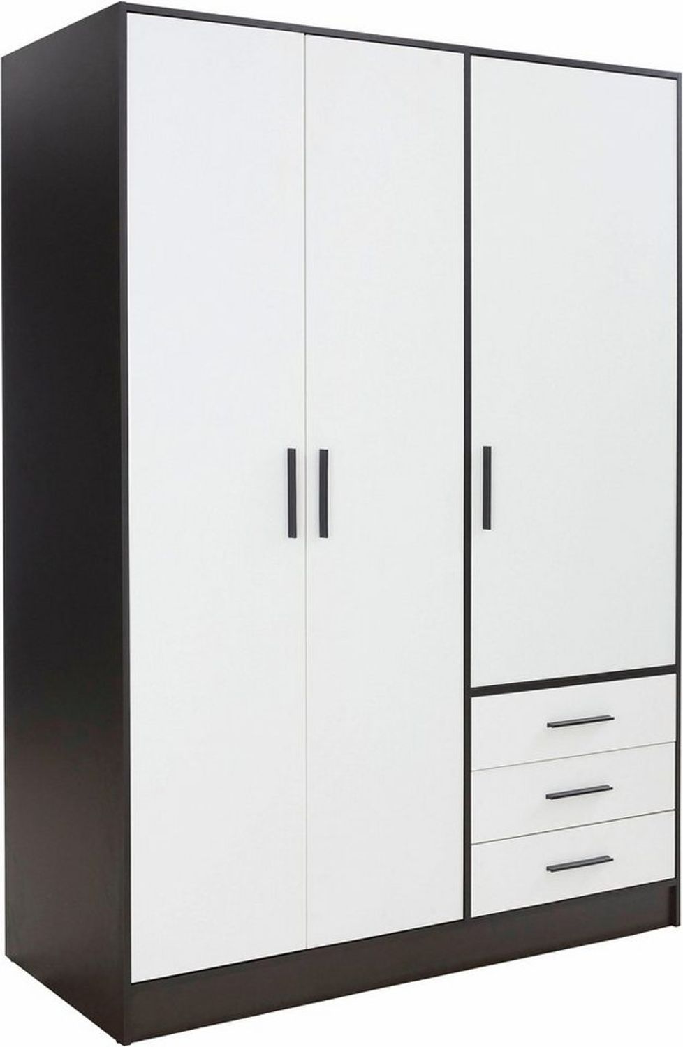 FORTE Jupiter Kleiderschrank 3-türig, 3 Schubkästen, Holz, Schwarz-Weiß, 144. 6 x 60 x 200 cm Bild 1