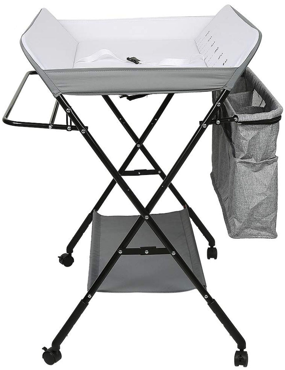 Wickeltisch, zusammenklappbar, mit Aufbewahrungskorb, Struktur aus Eisen, max. Belastung 25 kg, für Neugeborene, ergonomisches Design, Wickeltisch, 80 x 63 x 93–99 cm (Cremeweiß) Bild 1