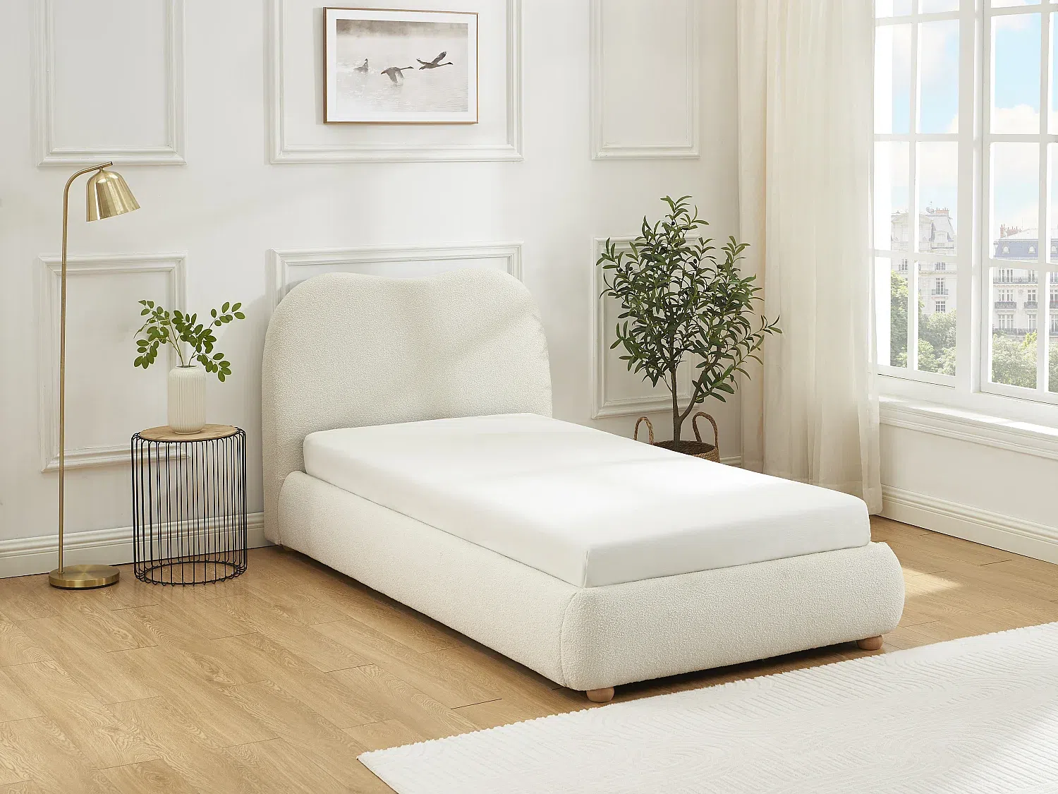 Vente-unique - VANARI Bett Stoff Weiß - B 220 cm x H 95 cm x L 111 cm Bild 1