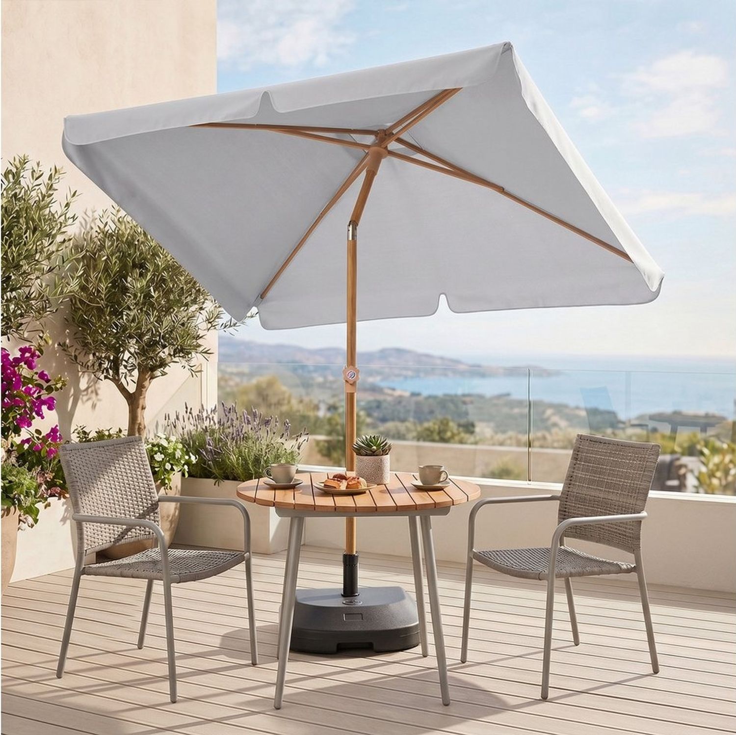 Sekey Sonnenschirm 200 x 125 cm Balkonschirm Rechteckig Holzoptik Sonnenschirm, LxB: 200x125 cm, UV50+ Sonnenschutz, für Terrasse Bild 1