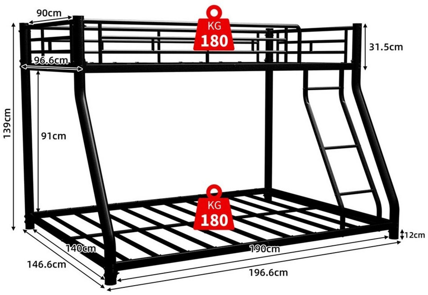 OYRREU Etagenbett Metallbett - Hochbett 90*190 cm 140*190 cm Bild 1