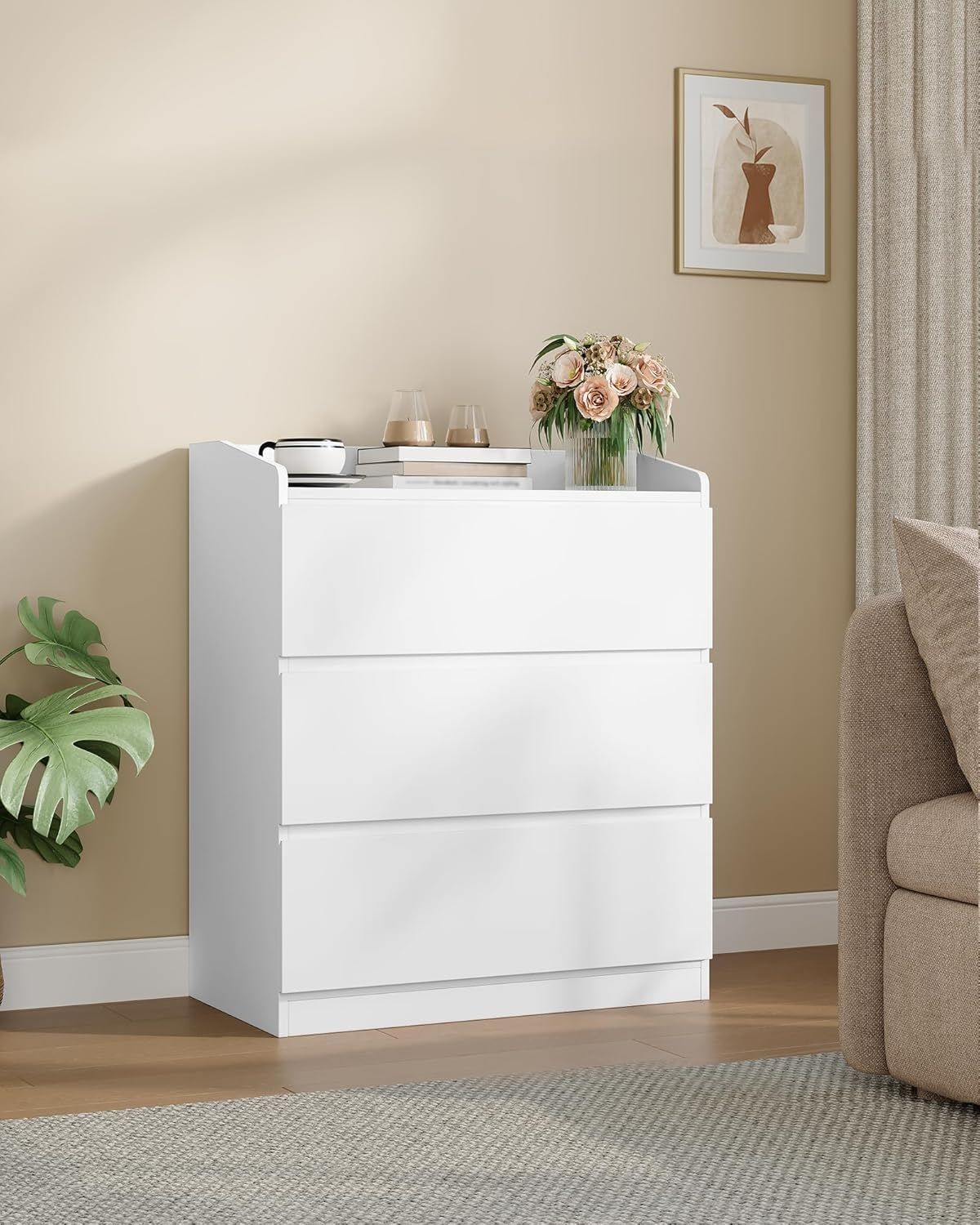 Hzuaneri Kommode mit 3 Schubladen, Seitenschrank mit Arbeitsfläche, Spind mit oberem Geländer, Weiß, 40 x 70 x 86 cm Bild 1