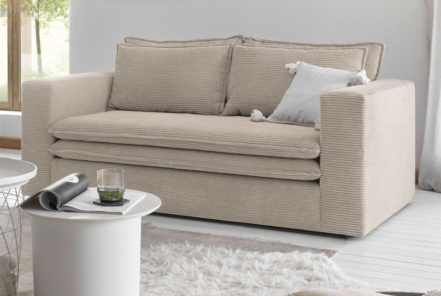 Sofa 2-Sitzer Pesaro in beige Cord 180 cm Bild 1