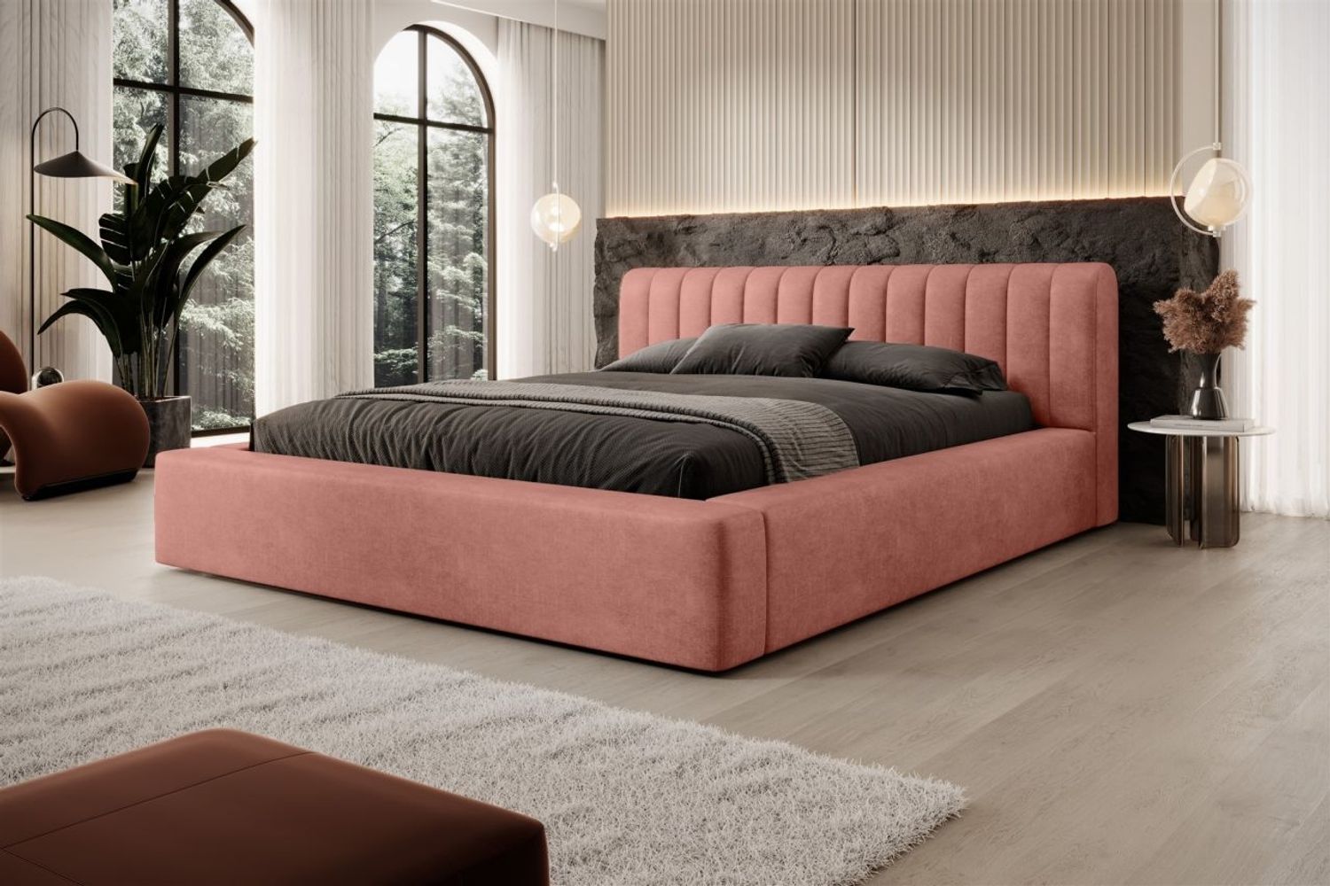 Polsterbett Doppelbett PEORIA 160x200cm in Stoff Macau Rose Bild 1