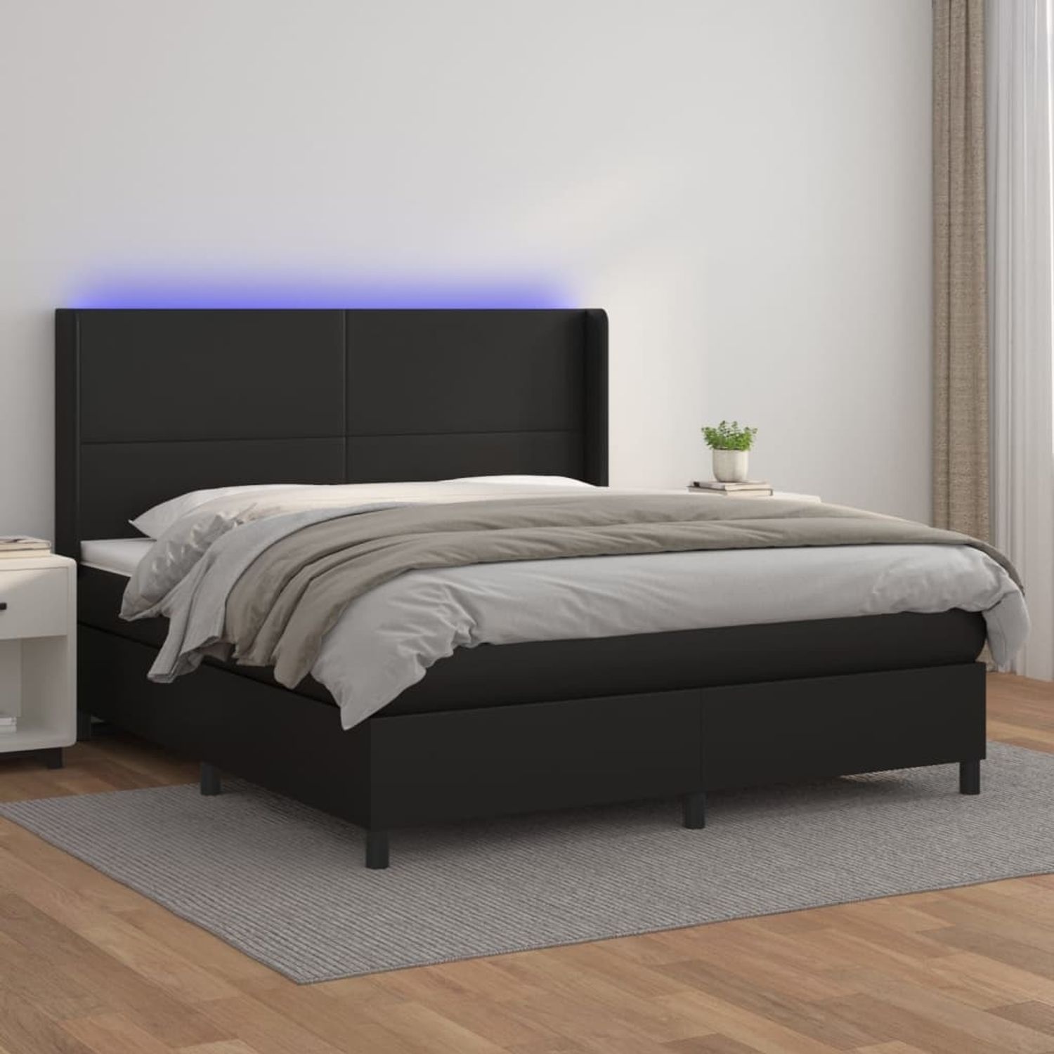 vidaXL Boxspringbett mit Matratze & LED Schwarz 160x200 cm Kunstleder 3139271 Bild 1
