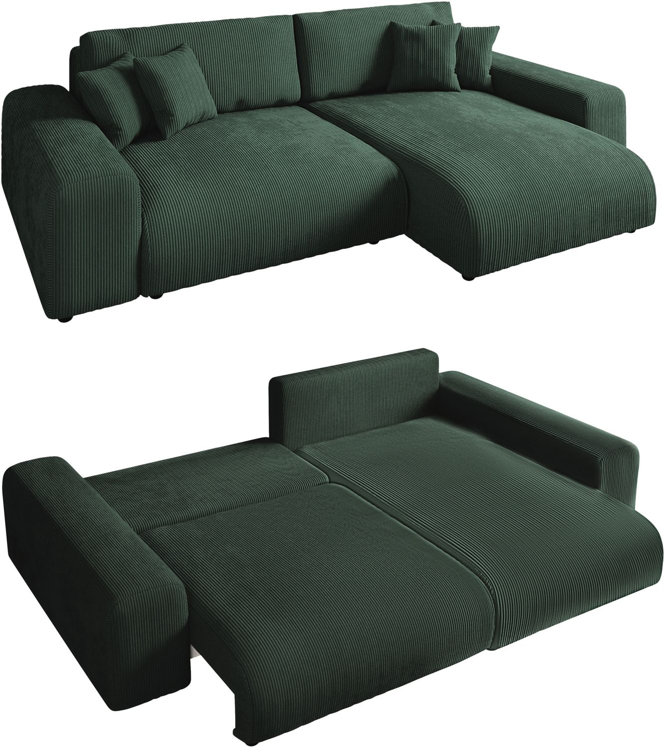 Ecksofa Schlaffunktion ausziehbar Bettkasten Polsterecke L-Couch in Cord Grün Bild 1