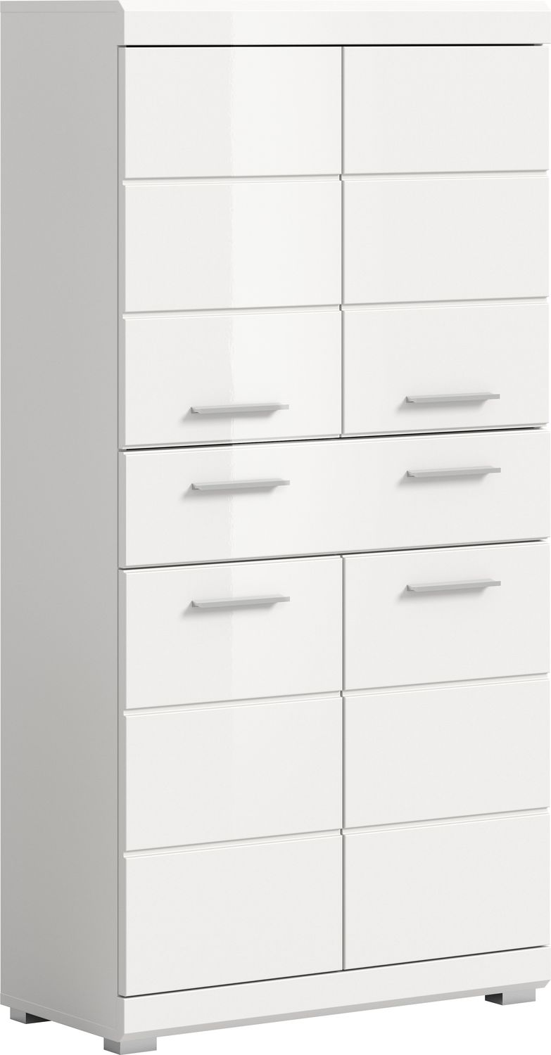 Xonox Scout Badmidischrank (B/H/T: 74x141x31 cm) in weiß Nachbildung und weiß Hochglanz tiefzieh Bild 1