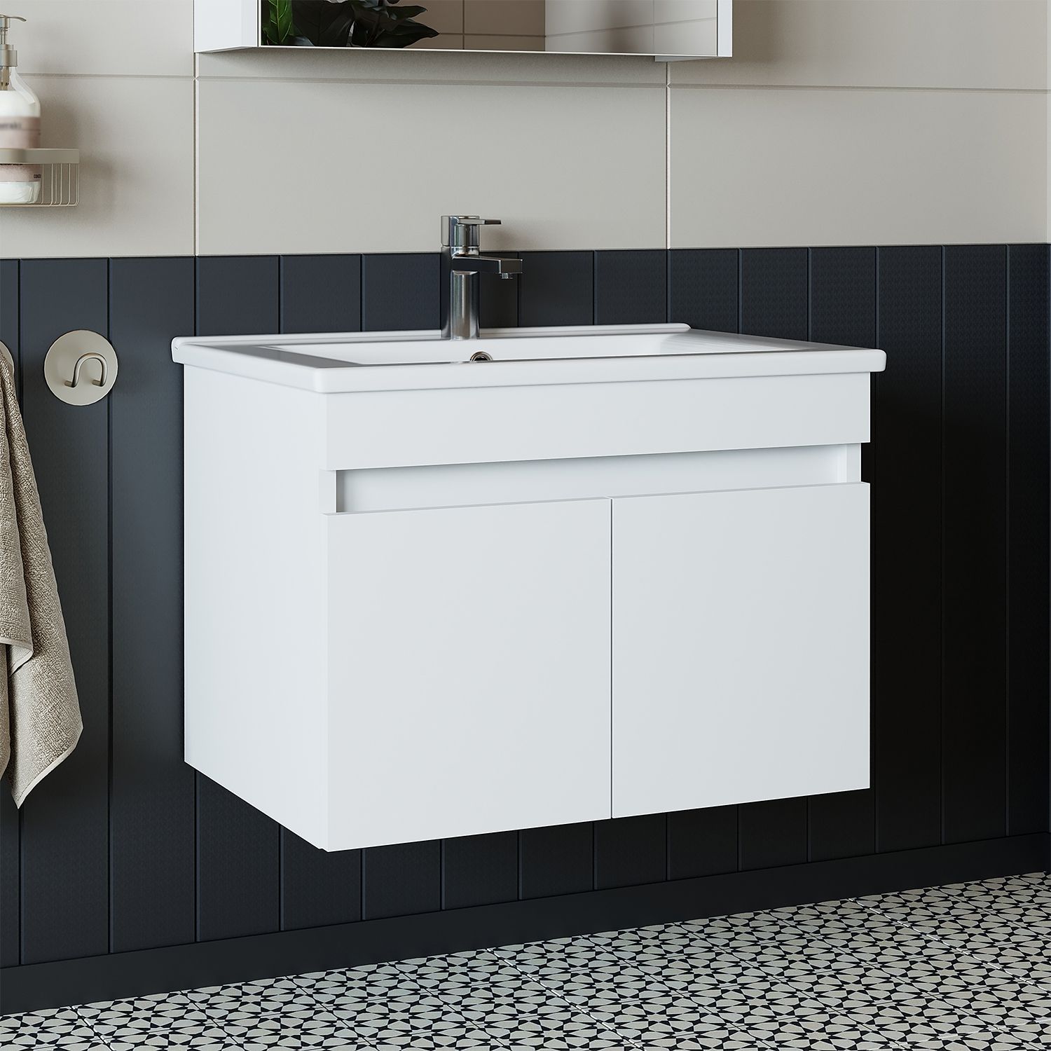 Roomart ATRIA-65 Badmöbel Set– 2-teiliges Badezimmermöbel Set - Waschbecken mit Unterschrank - H 45 x B 45 x T 65 cm • Weiß Bild 1