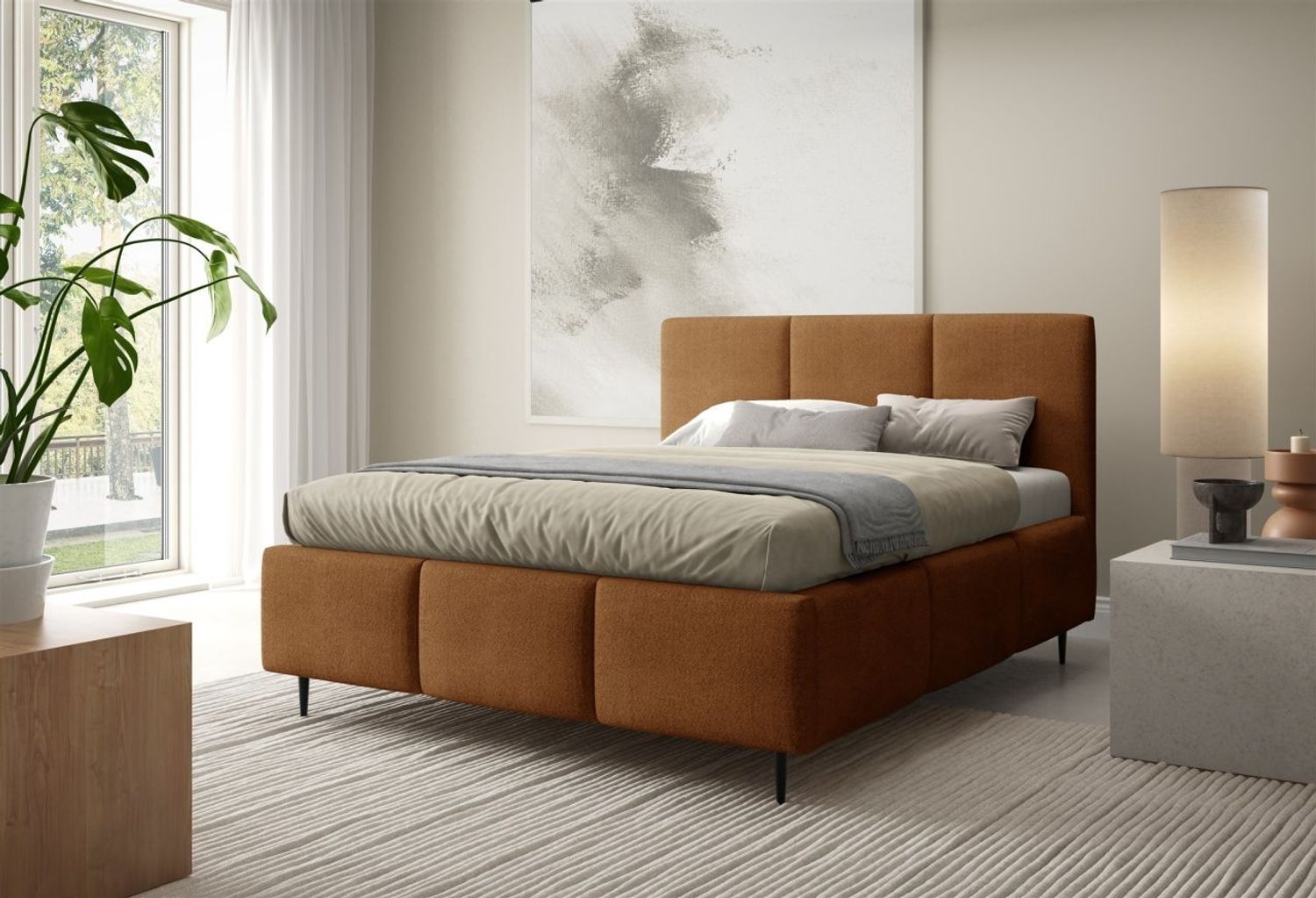 Polsterbett Schlafzimmerbett MIAMI Komplettset 140x200cm in Stoff Coral Rostbraun Bild 1