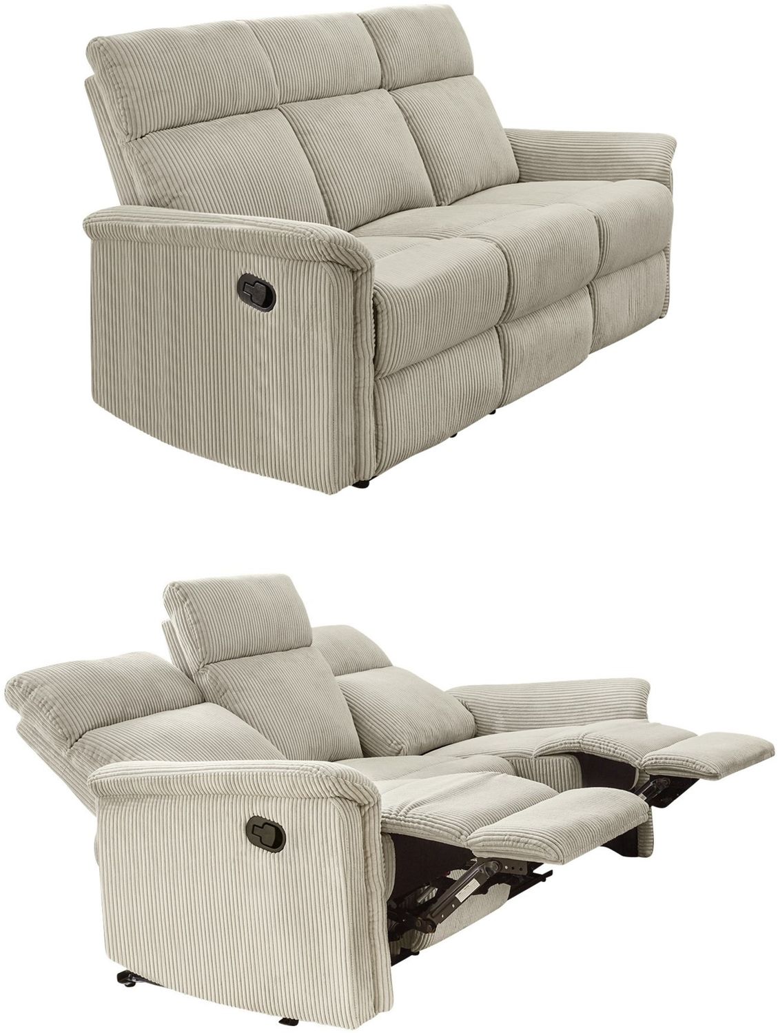 3-Sitzer-Relaxsofa Federkern Couch m. Liegefunktion verstellbar Bezug Cord Beige Bild 1
