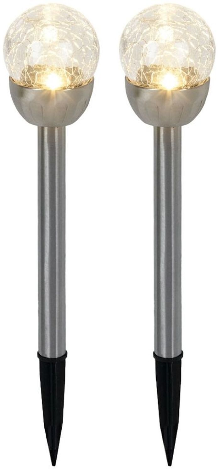 2er Set LED Außenleuchte, Solarlampe, Edelstahl, silber Bild 1