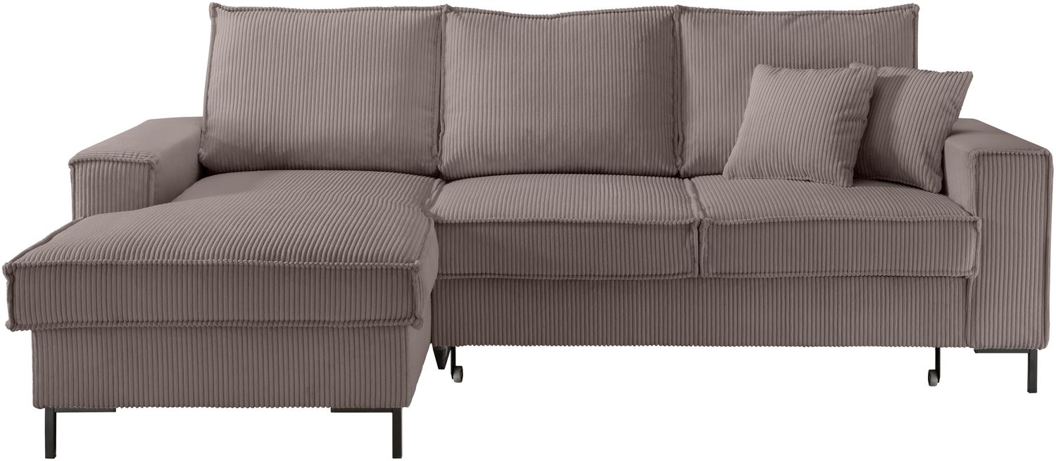 Polsterecke >Rube< Schlaffunktion, Stauraum, Cord grau-braun - 240x92x150cm (BxHxT) Bild 1