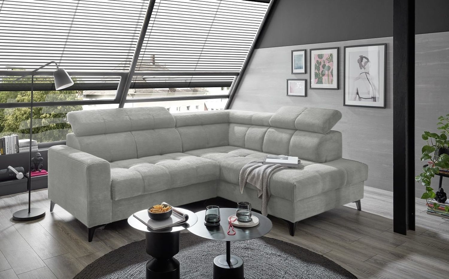 Ecksofa Bavaro elektronischer Sitztiefenverstellung und Breitcord-Bezug Ed Exciting Design Bild 1