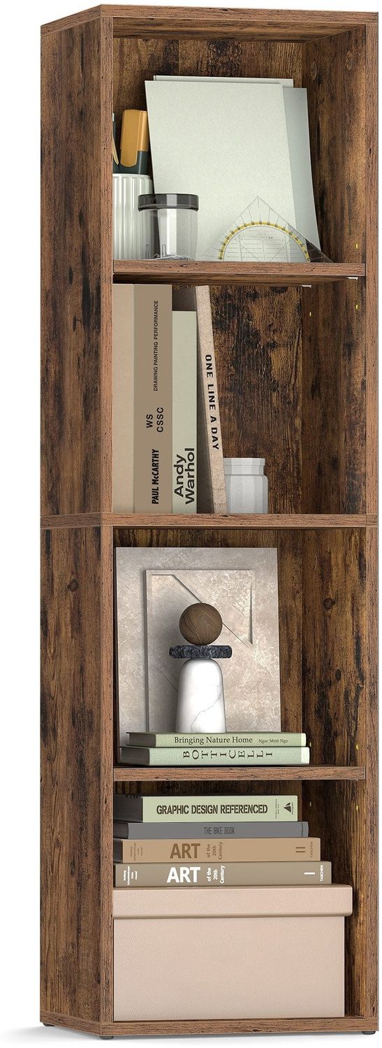 VASAGLE CUSTOS Kollektion - Bücherregal, 4-stöckiges Regal, offenes Aufbewahrungsregal, mit verstellbaren Ablagen, 24 x 30 x 106 cm, für Wohnzimmer, Homeoffice, Schlafzimmer, vintagebraun Bild 1