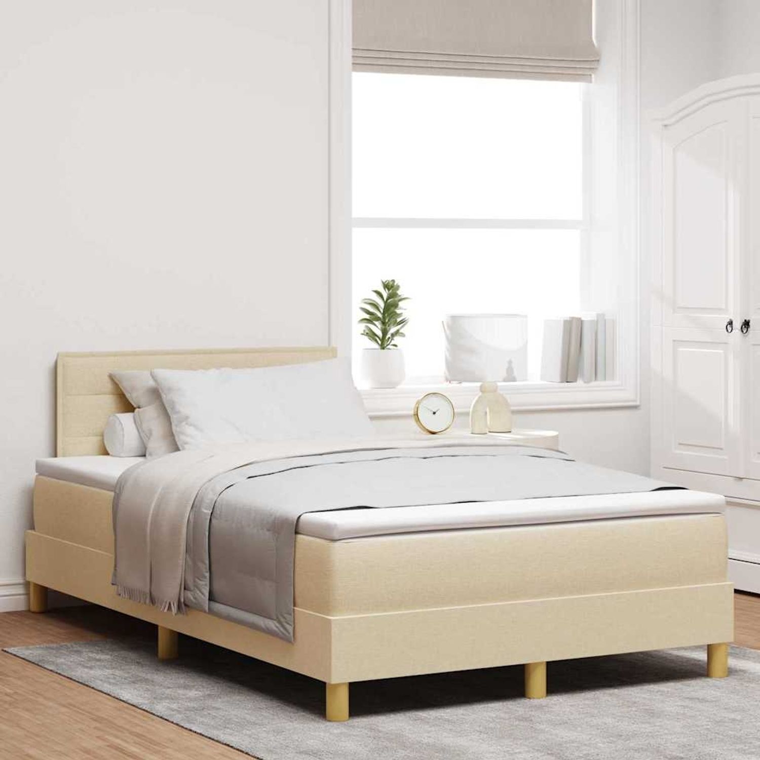 vidaXL LED Boxspringbett mit LED-Lichtleisten Creme 120 x 200 cm Stoff 3342357 Bild 1