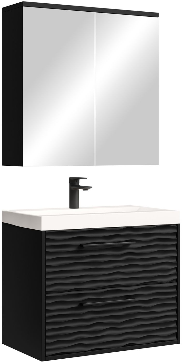 Badplaats Badmöbel Komplettset Etna 60 x 35 cm Schwarz Matt - Badezimmermöbel mit Waschbecken und Spiegelschrank Bild 1