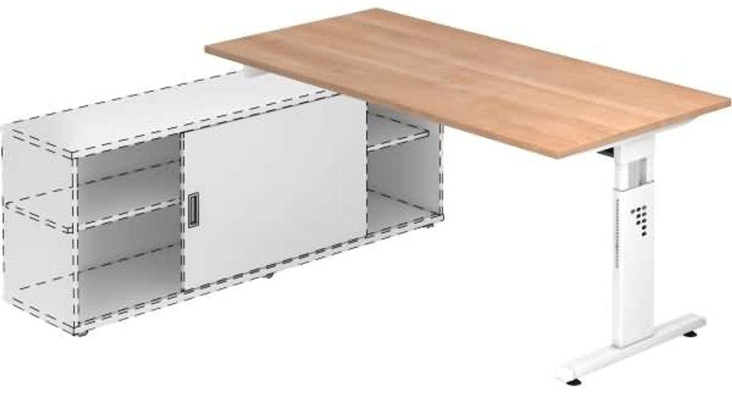 Anbauschreibtisch T-Fuß 160x80cm Nussbaum / Weiß Bild 1