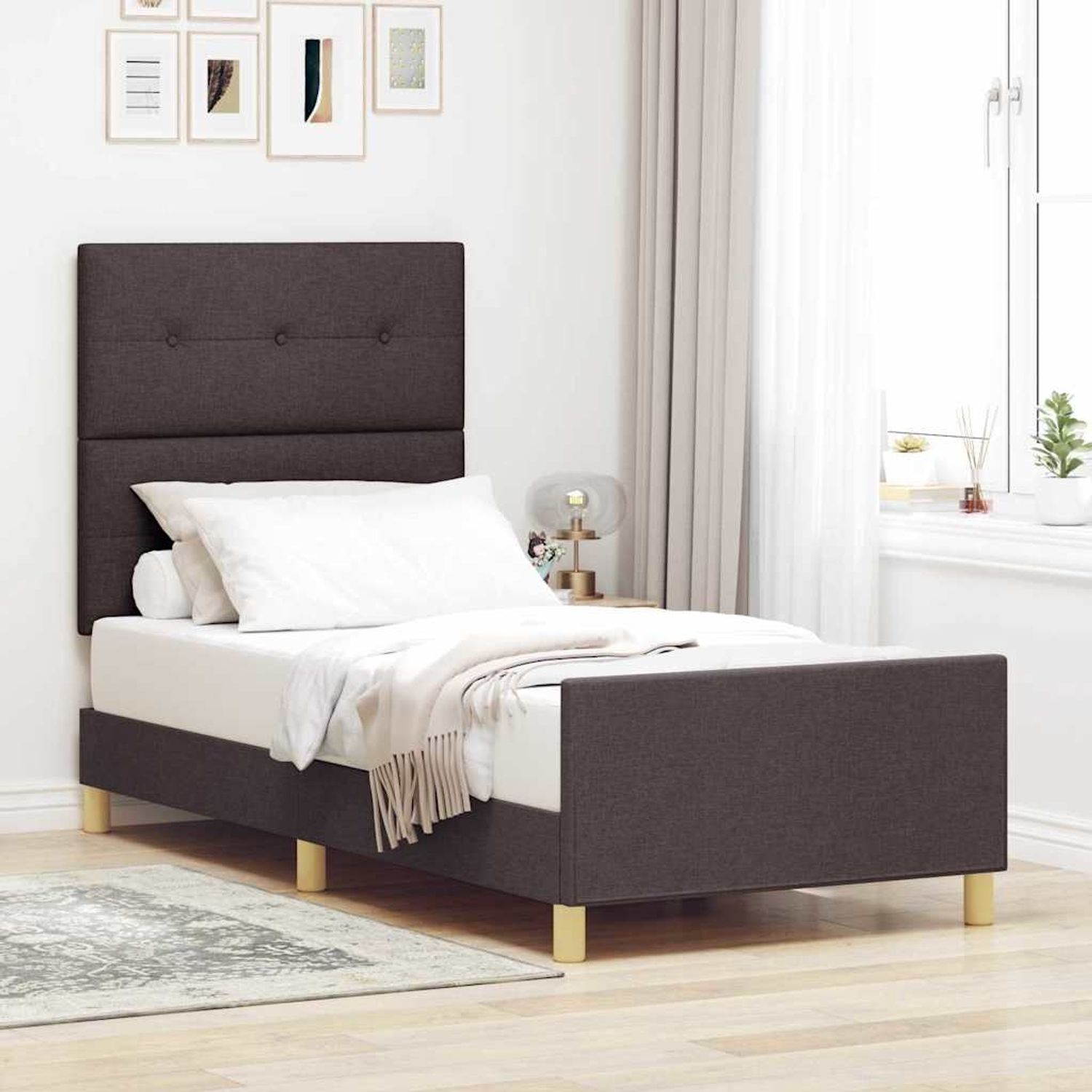 vidaXL Bettgestell mit Kopfteil Dunkelbraun 80 x 200 cm Stoff 3344686 Bild 1