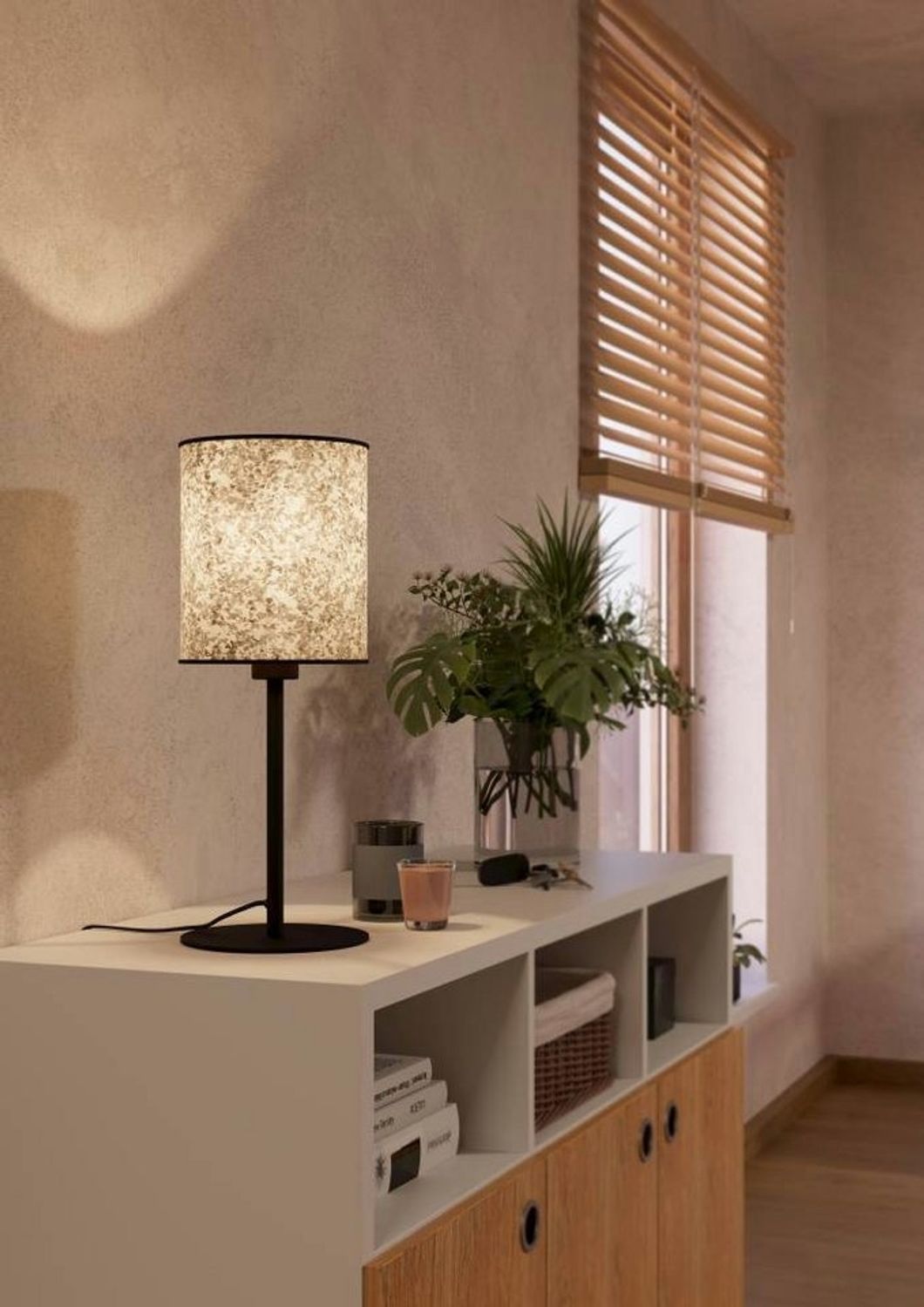 EGLO Tischleuchte BUTTERBURN Tischlampe, Stahl und Textil, Nachttischlampe, E27, Lampe, Ein-/Ausschalter, ohne Leuchtmittel, BUTTERBURN, Schwarz, Grün, Beige, H47,5 x Ø18 cm, IP20 Bild 1