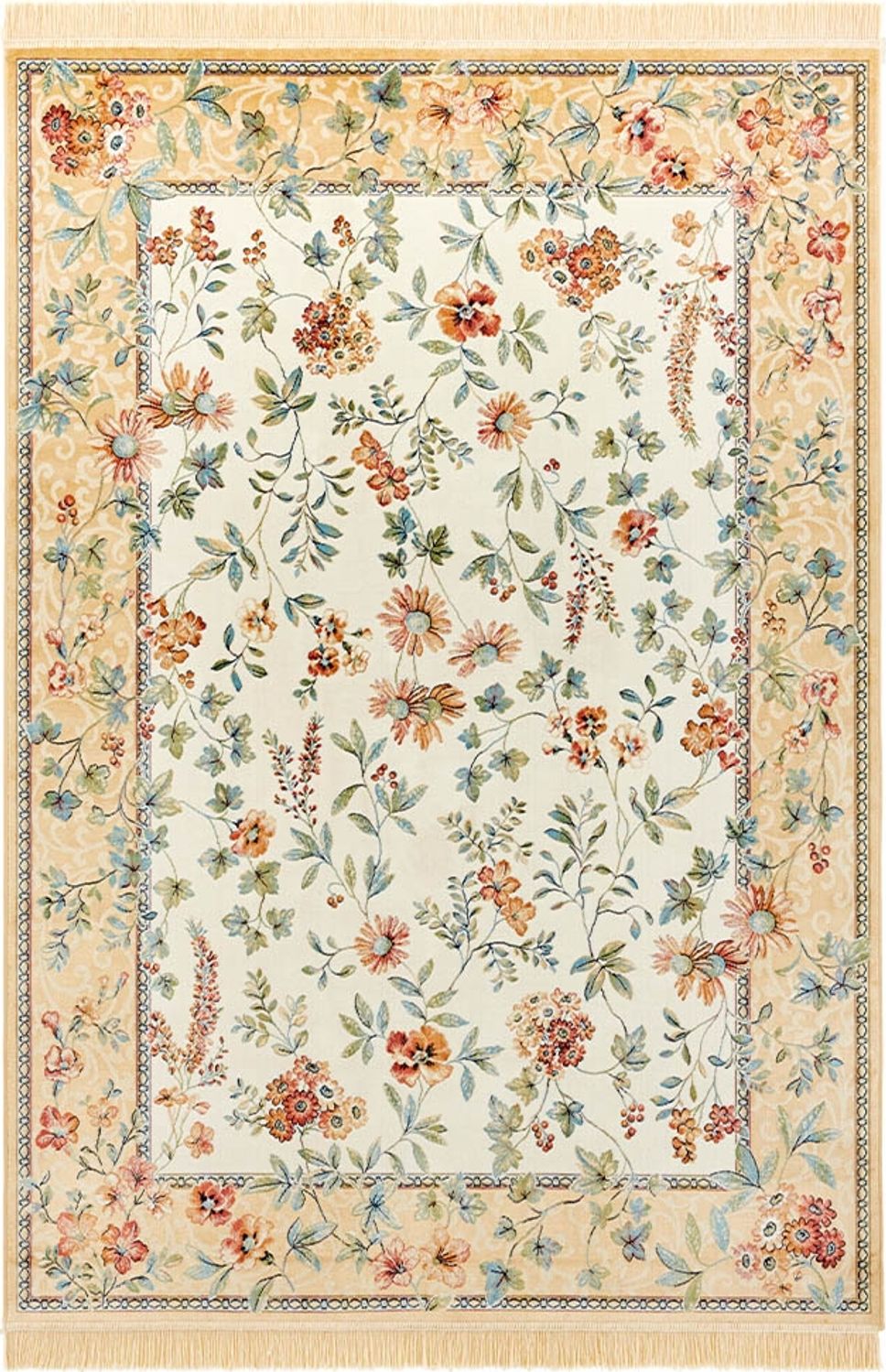 Orientalischer Samt-Teppich Fransen Oriental Flowers Creme Cord - 160x230x0,5cm Bild 1