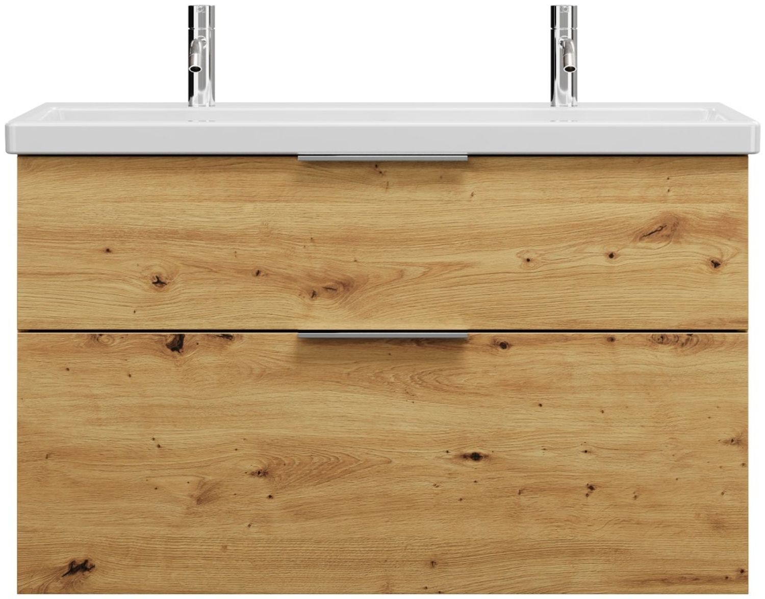 Burgbad EQIO Waschbecken mit Unterschrank 103 cm breit, Braun, Waschbecken Keramik Weiß, 2 Hahnlöcher Bild 1