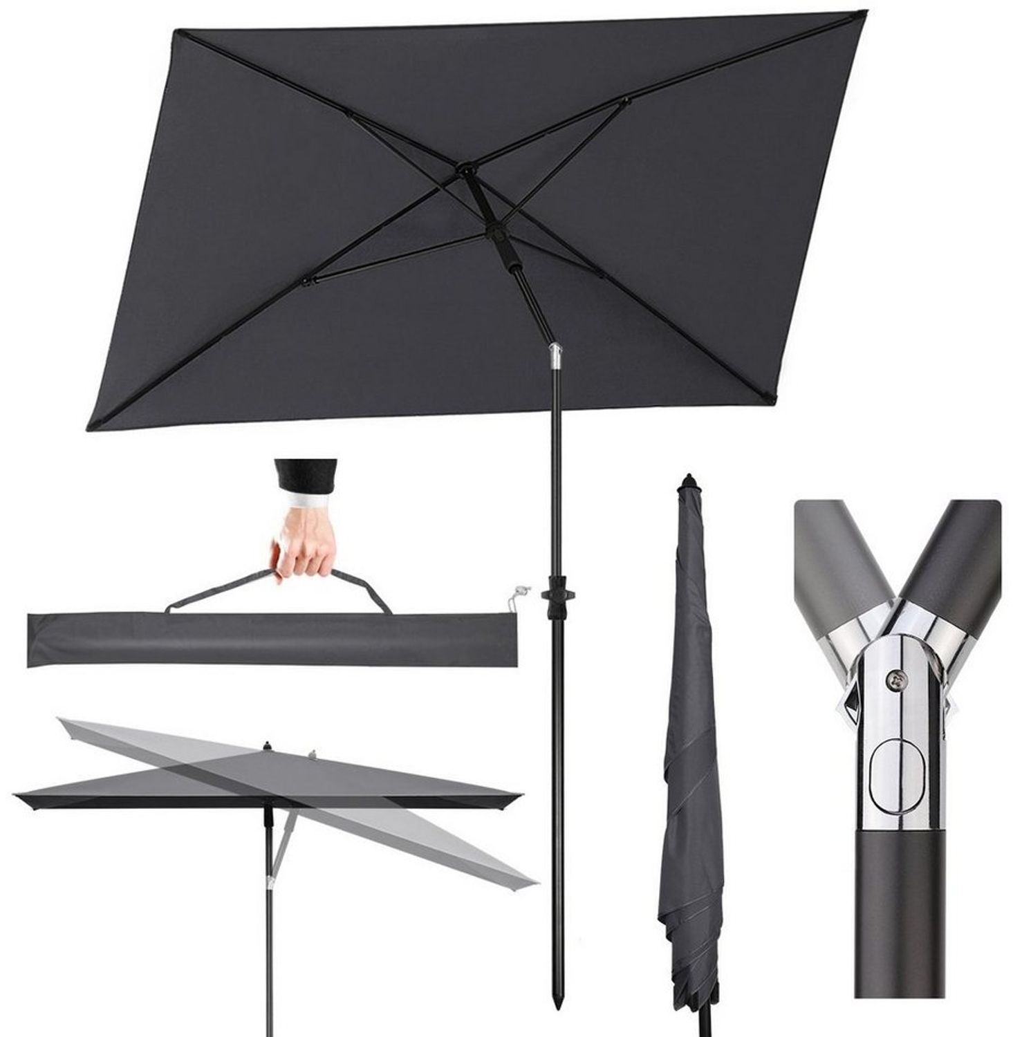 Sekey Sonnenschirm 210 x 140 cm, UV-Schutz 50+ Balkonschirm Rechteckig mit Schutzhülle, LxB: 210,00x140,00 cm, Höhenverstellbar, Kippbar Bild 1