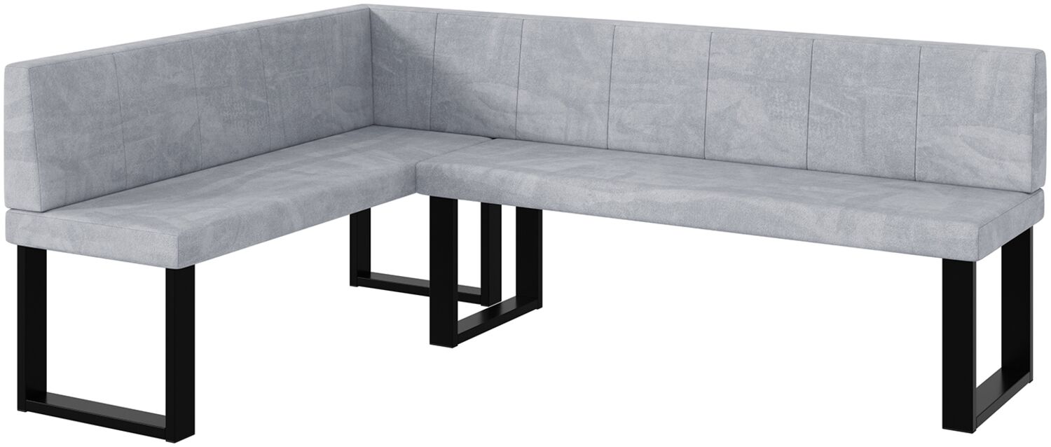 MEBLINI Eckbank für Esszimmer - Küchenbank - Essecke - Sitzecke Küche - PETER - U-Beine 142x196x87cm Links - Hellgrau Samt Bild 1