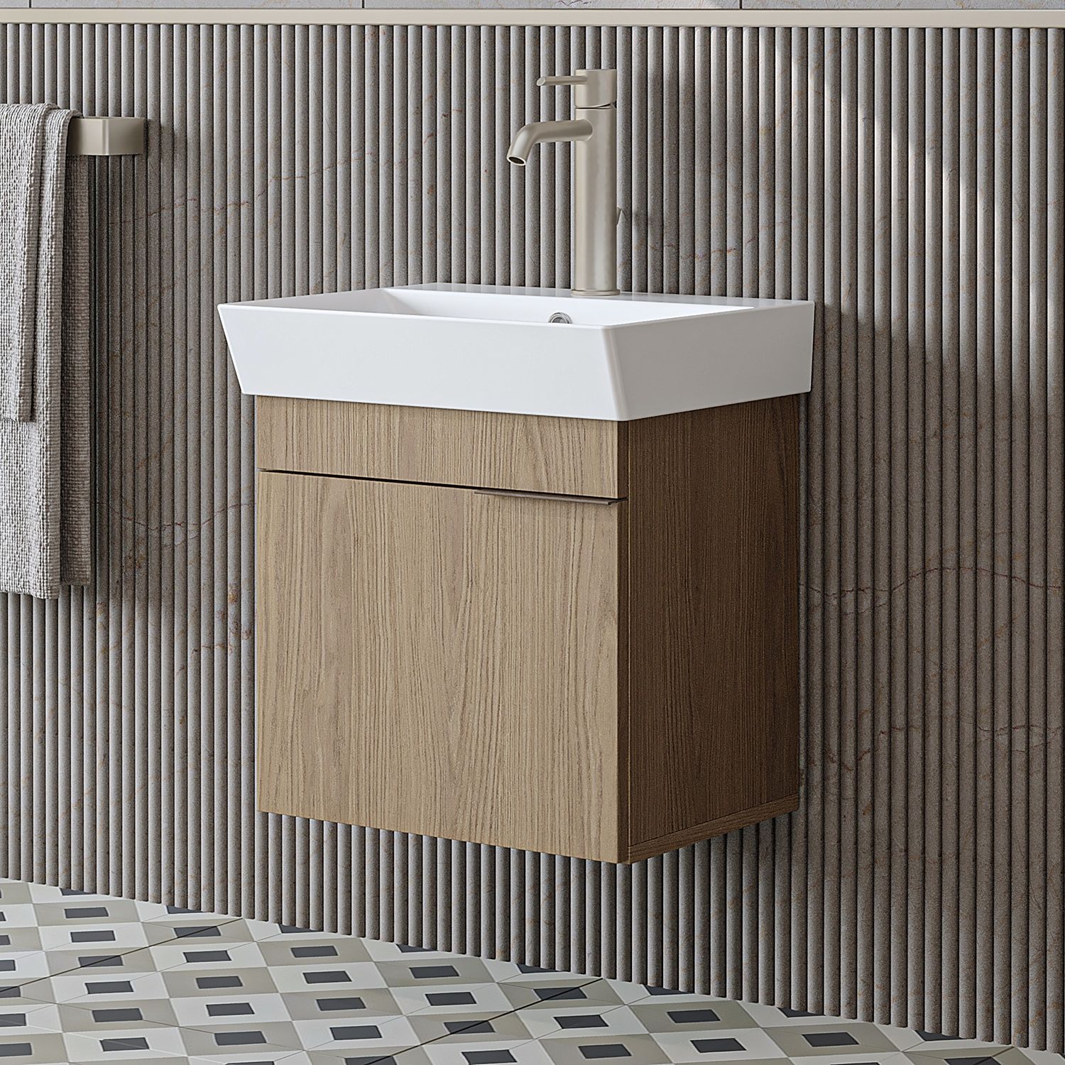 Roomart LYCIA-50 Badmöbel Set– 2-teiliges Badezimmermöbel Set - Waschbecken mit Unterschrank - H 54 x B 37 x T 50 cm • Eiche(Hell) Bild 1