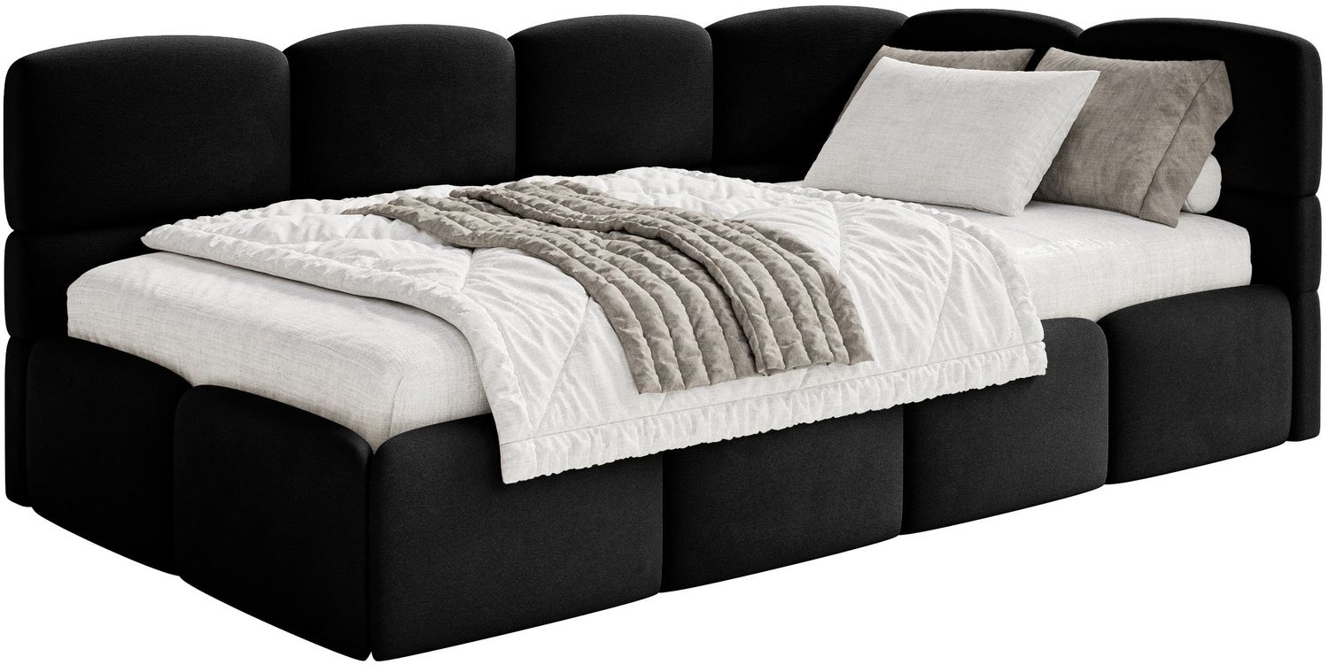 Selsey 'Cloudy' Jugendbett 120 cm, Bettkasten, Velours wasserabweisend, Kopfteil rechts, Schwarz Bild 1