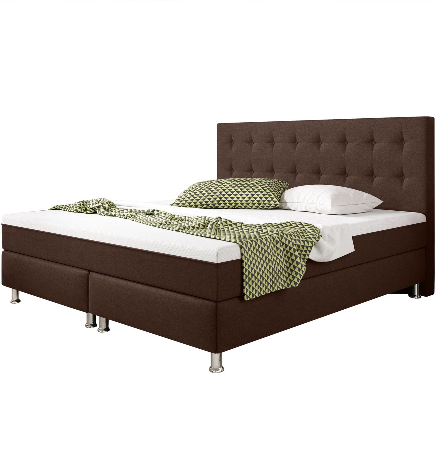 Boxspringbett KN0014 180x200 cm Webstoff Braun mit Topper-Optik Bild 1
