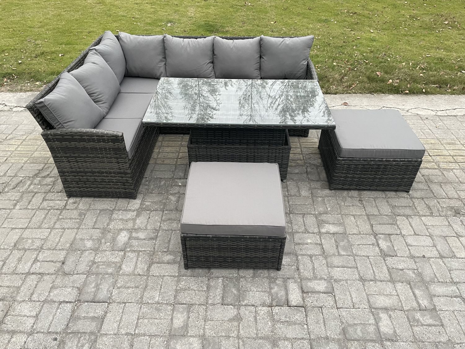 Fimous Outdoor Gartenmöbel Set aus Polyrattan mit 2 Großer Hockern Dunkelgrau gemischt Bild 1