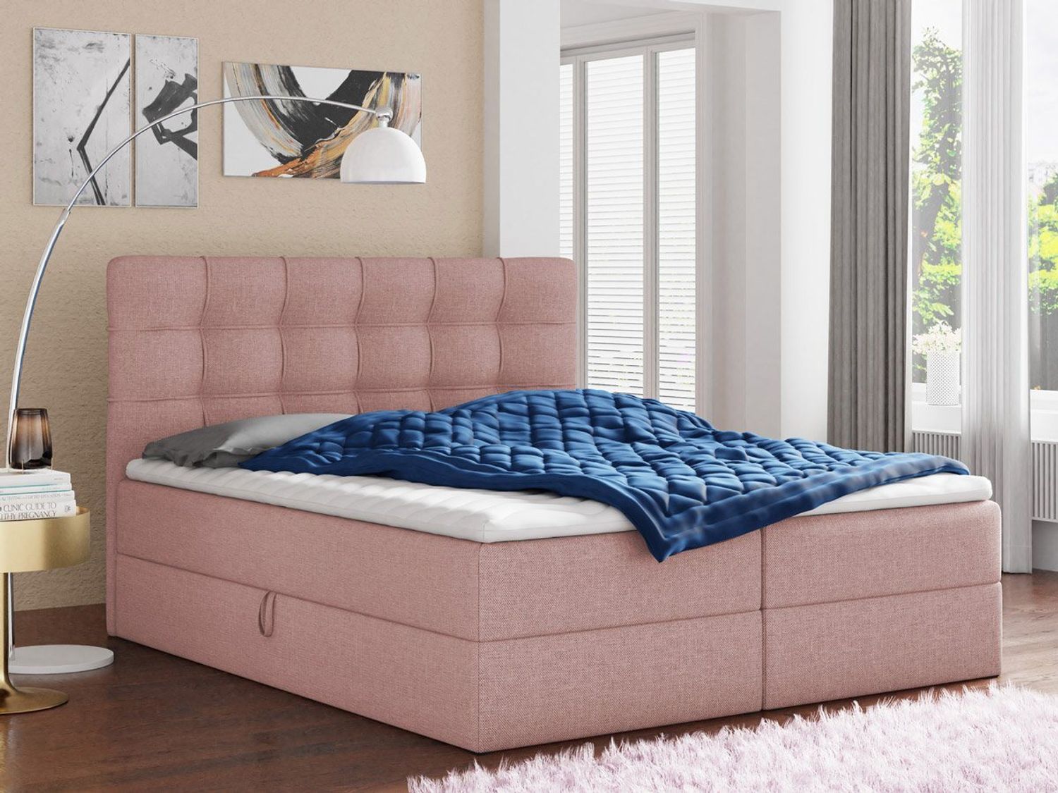 Boxspringbett Best mit 2 Bettkästen, Doppelbett mit Bonell-Matratze und Topper, Polsterbett, Bett (Pink (Inari 52), 140 x 200 cm) Bild 1